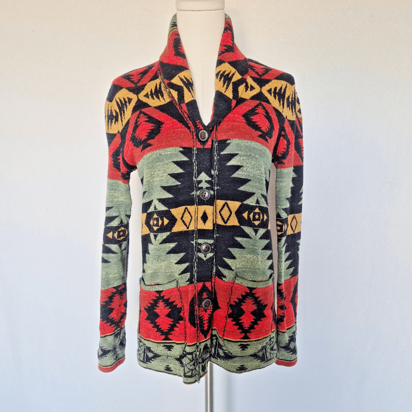 Denim & Supply Ralph Lauren Southwest Aztec Shawl Cardigan Pocket Button Women S - Thumbnail 2