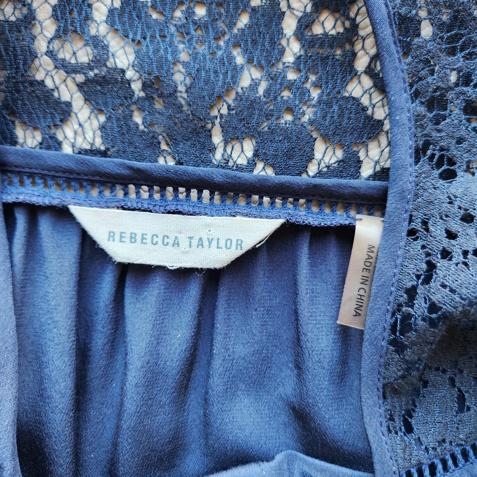Rebecca Taylor $295 Sarah Lace Silk Tunic Blouse Long Sleeve Navy Blue Bust 42" - Thumbnail 13