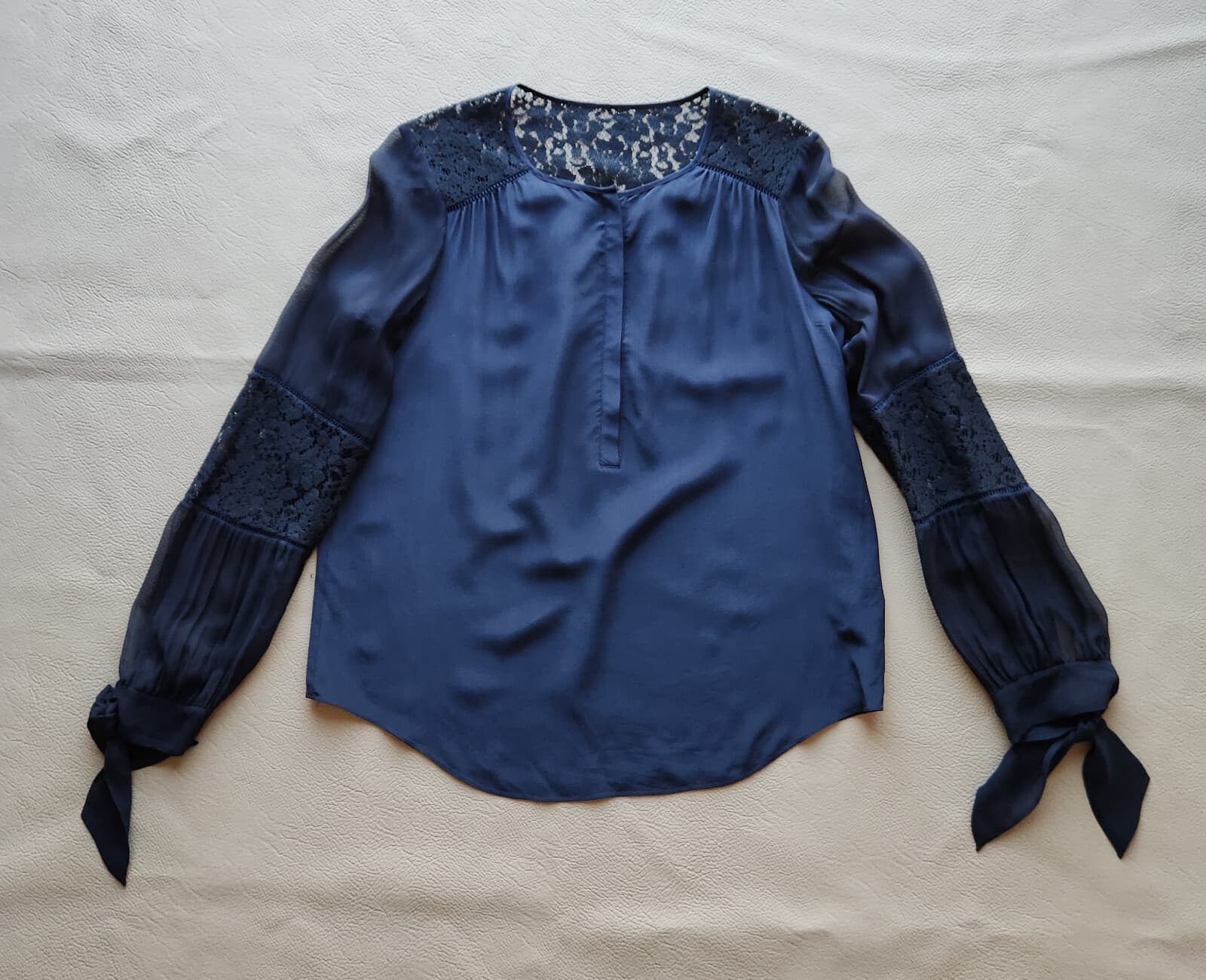 Rebecca Taylor $295 Sarah Lace Silk Tunic Blouse Long Sleeve Navy Blue Bust 42" - Thumbnail 11