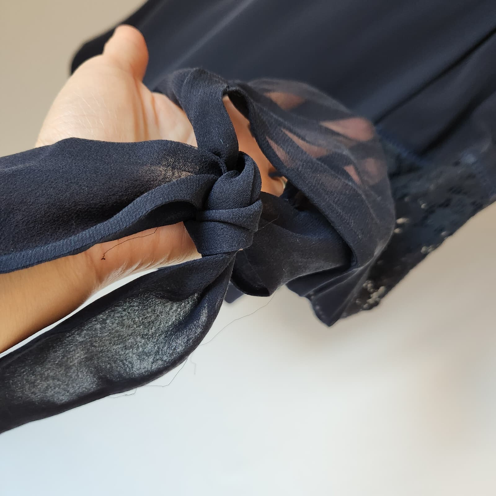 Rebecca Taylor $295 Sarah Lace Silk Tunic Blouse Long Sleeve Navy Blue Bust 42" - Thumbnail 9