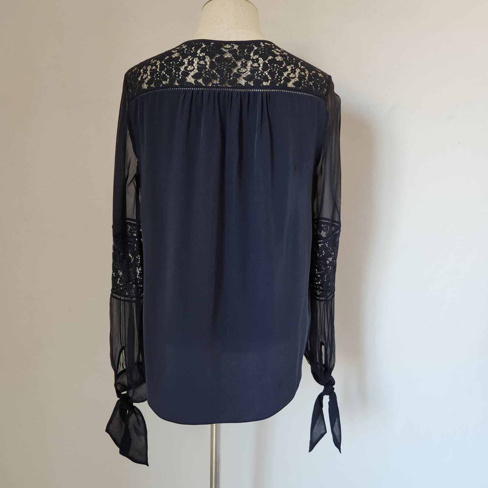 Rebecca Taylor $295 Sarah Lace Silk Tunic Blouse Long Sleeve Navy Blue Bust 42" - Thumbnail 8