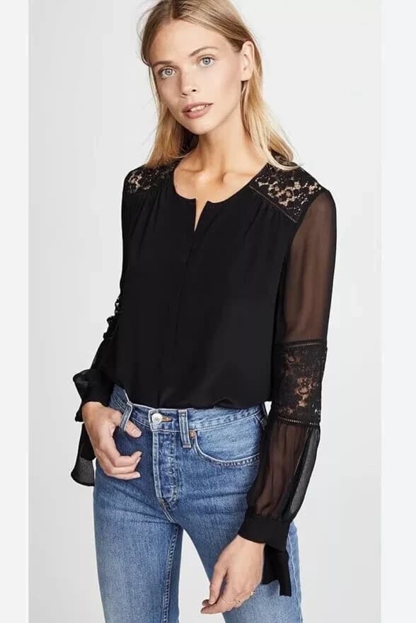 Rebecca Taylor $295 Sarah Lace Silk Tunic Blouse Long Sleeve Navy Blue Bust 42" - Thumbnail 6