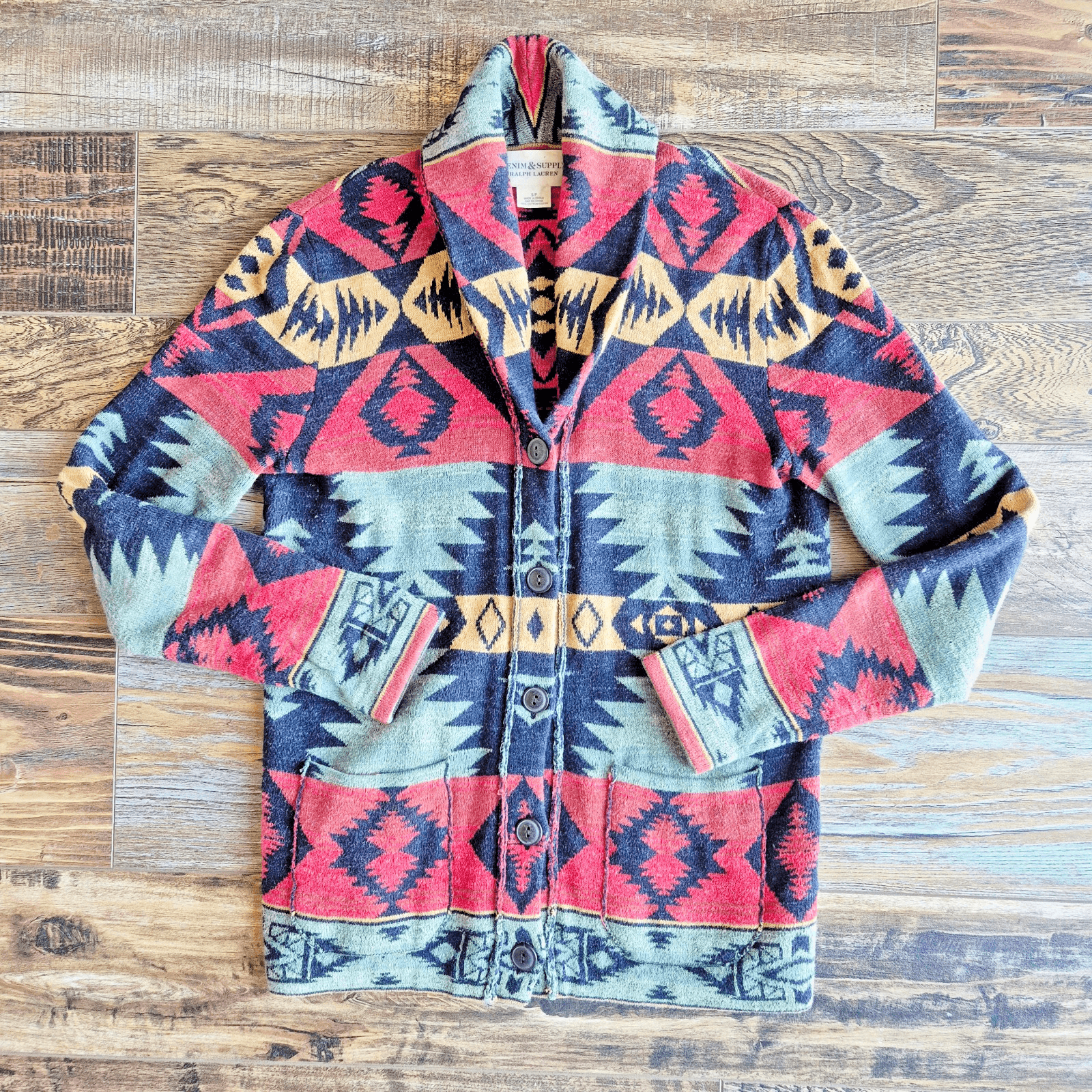 Denim & Supply Ralph Lauren Southwest Aztec Shawl Cardigan Pocket Button Women S - Thumbnail 4