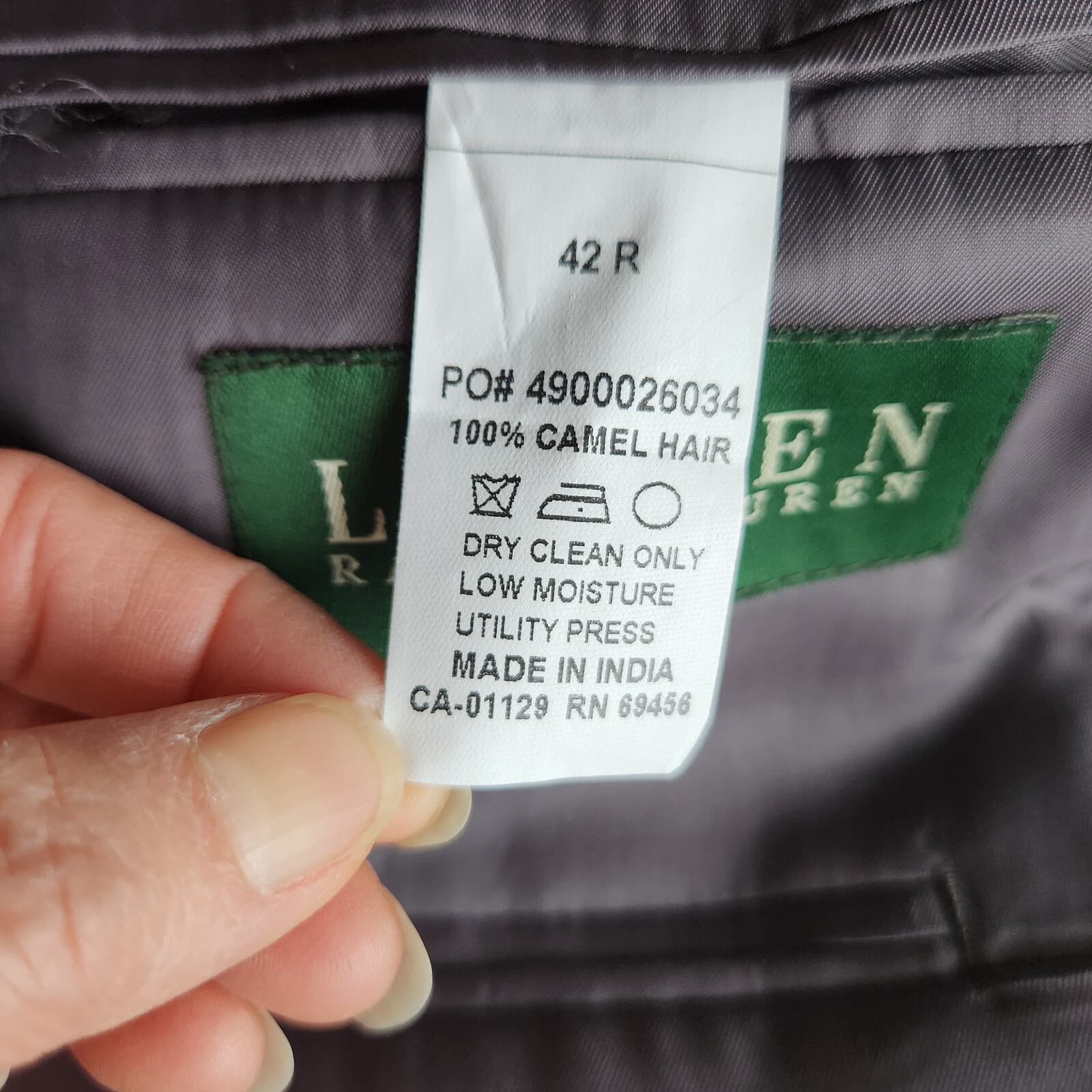 Lauren Ralph Lauren 100% Camel Hair Sport Coat Blazer 2-Button Grey Men's 42R - Thumbnail 8