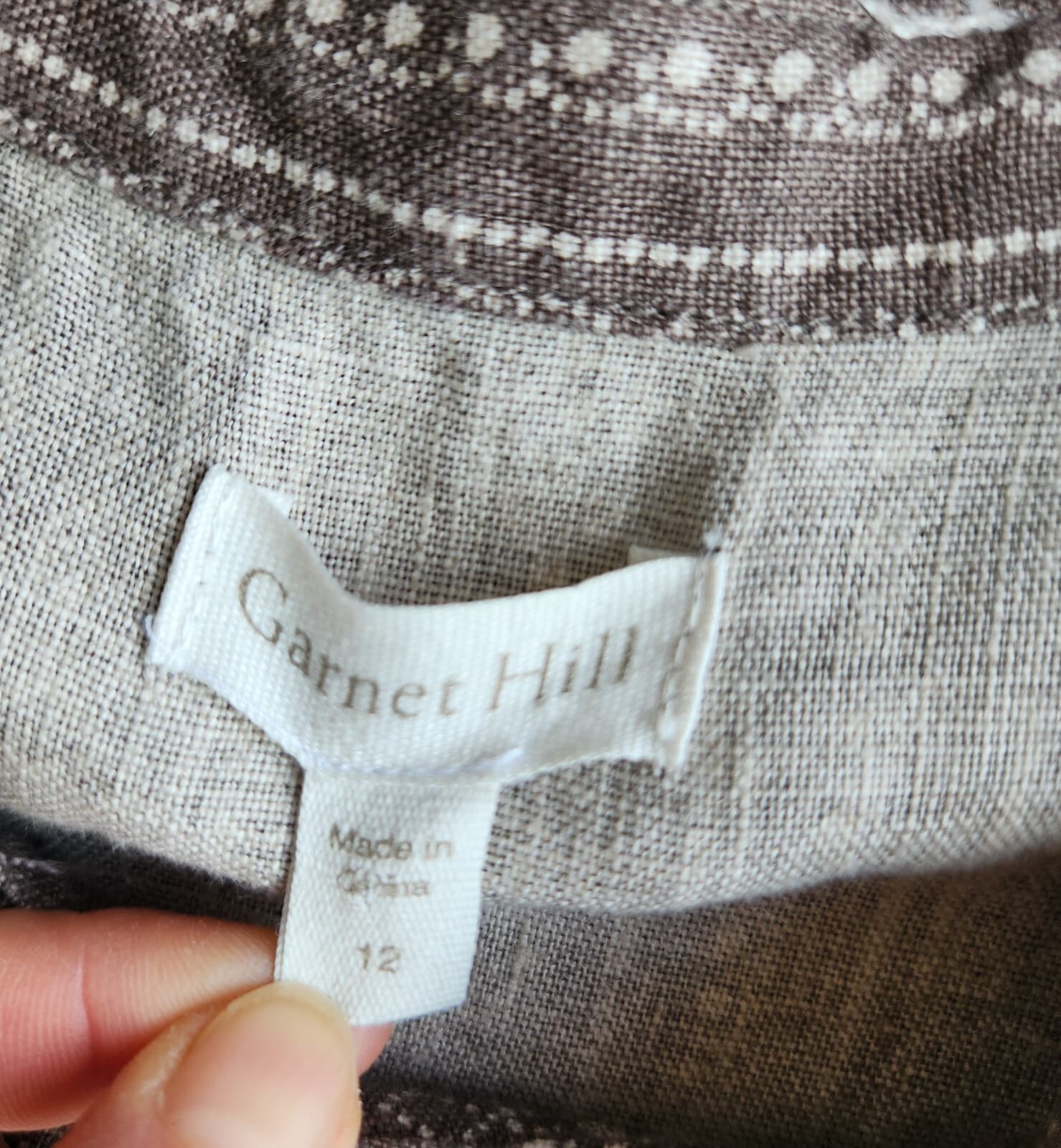 Garnet Hill Linen Shirt Dress Button-Down Sleeveless Geo-Printed Brown Womens 12 - Thumbnail 9