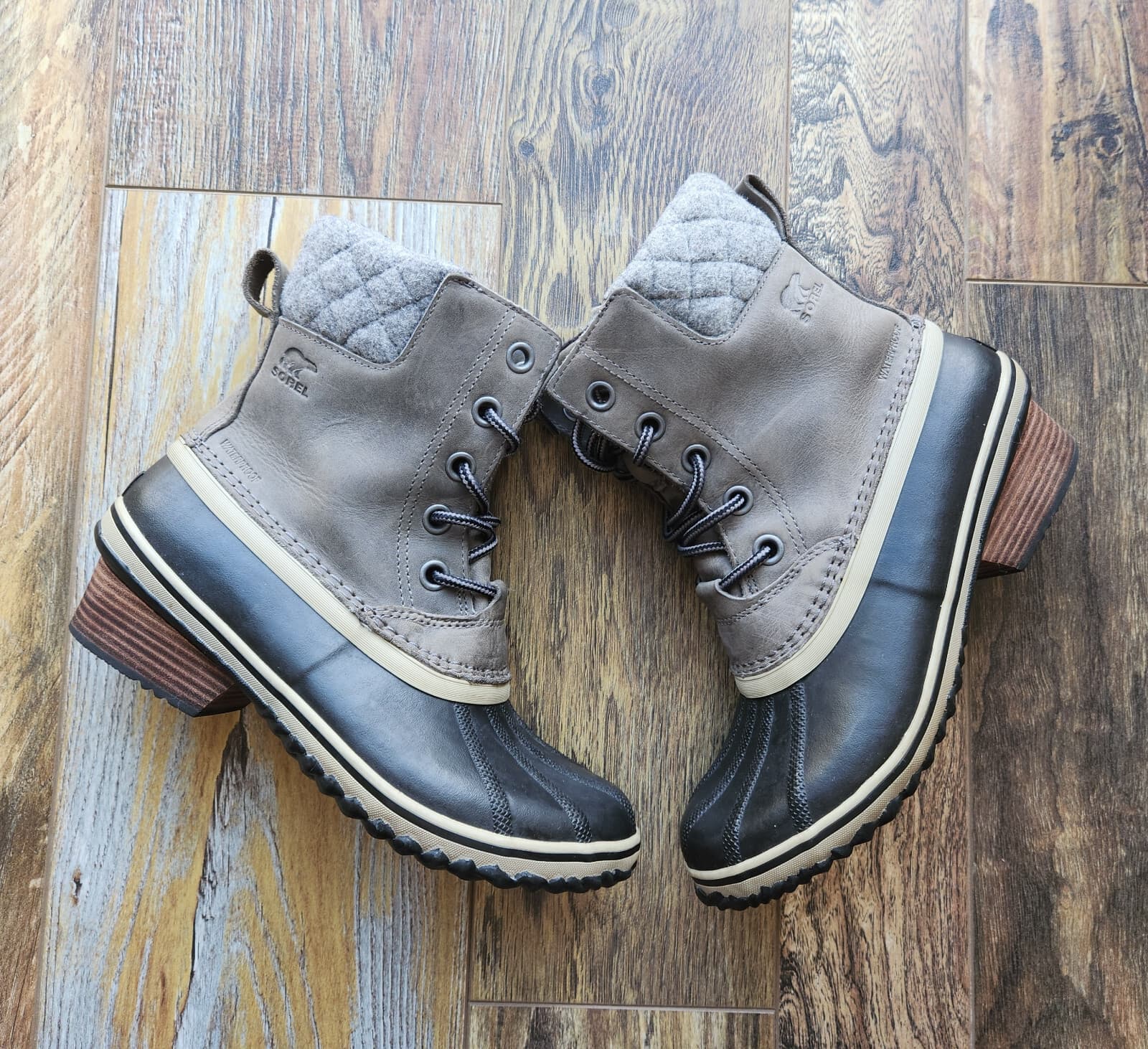 Sorel Slimpack II Lace Winter Boots Mid Calf Waterproof Leather Quarry Women US9 - Thumbnail 7