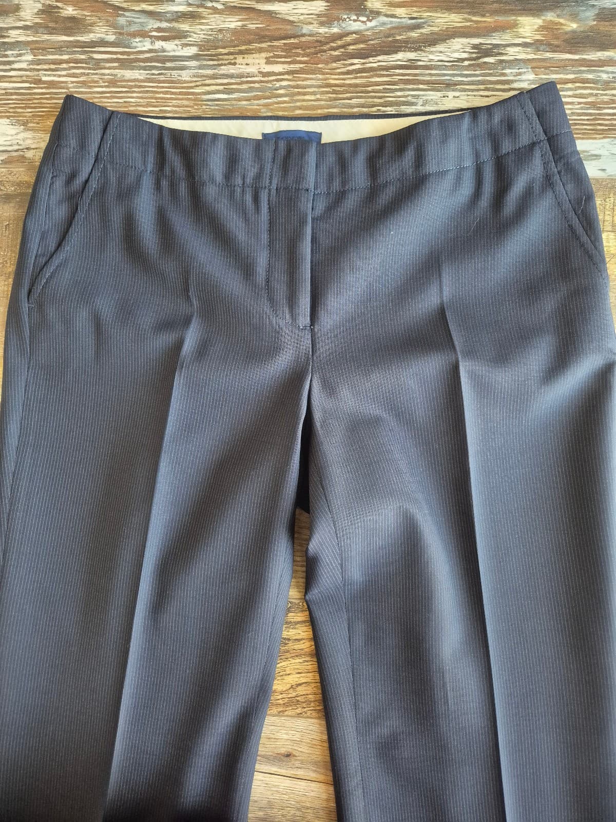 J.Crew Wool Blend Pin-Stripe Straight Leg Dress Pants Pocket Dark Blue Women's 4 - Thumbnail 3