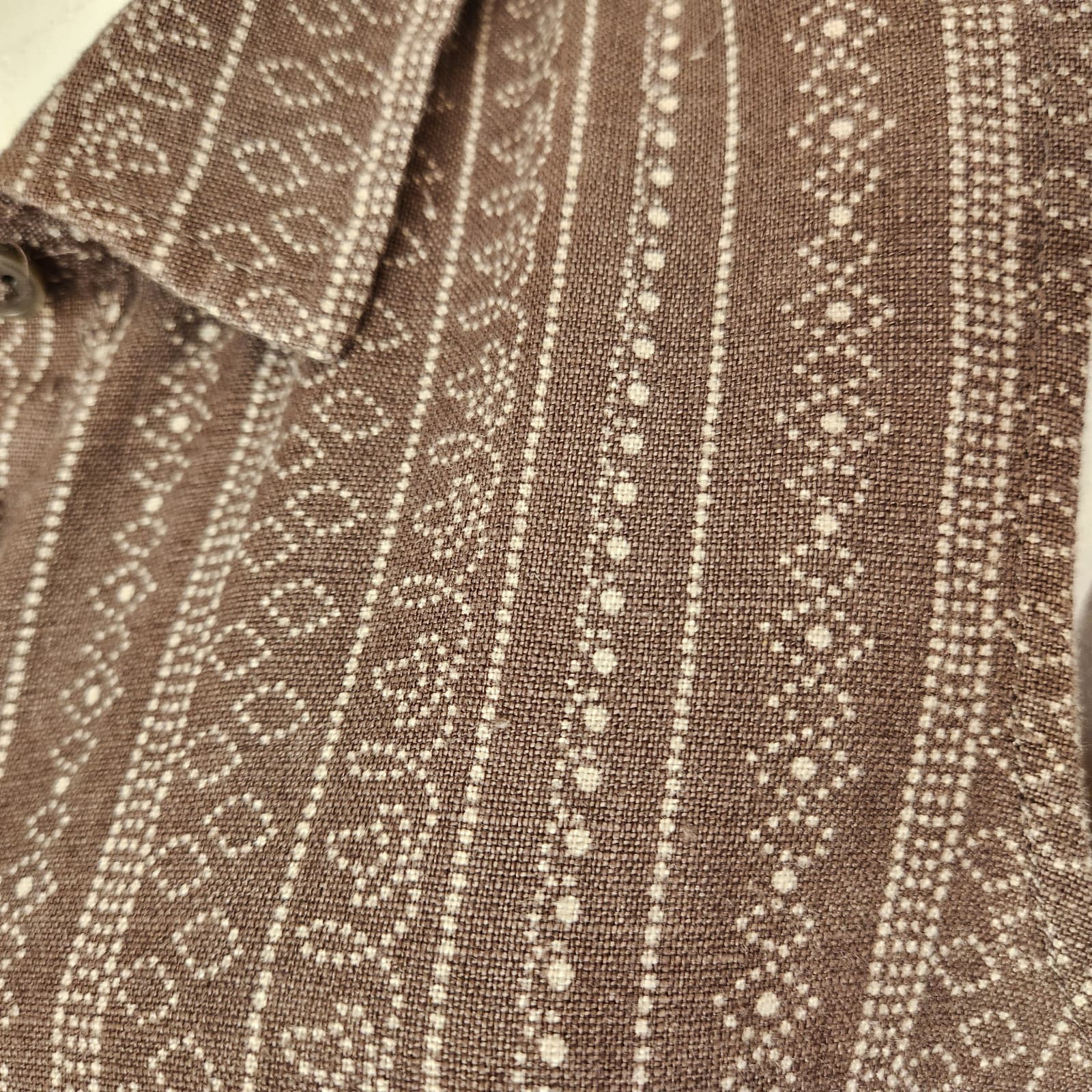 Garnet Hill Linen Shirt Dress Button-Down Sleeveless Geo-Printed Brown Womens 12 - Thumbnail 4