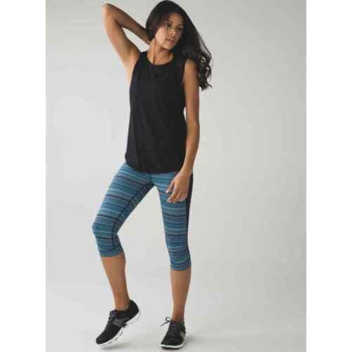 Lululemon Stop At Nothing Croped Legging Zip Pocket Space Dye Twist Blue Women 6 - Thumbnail 8