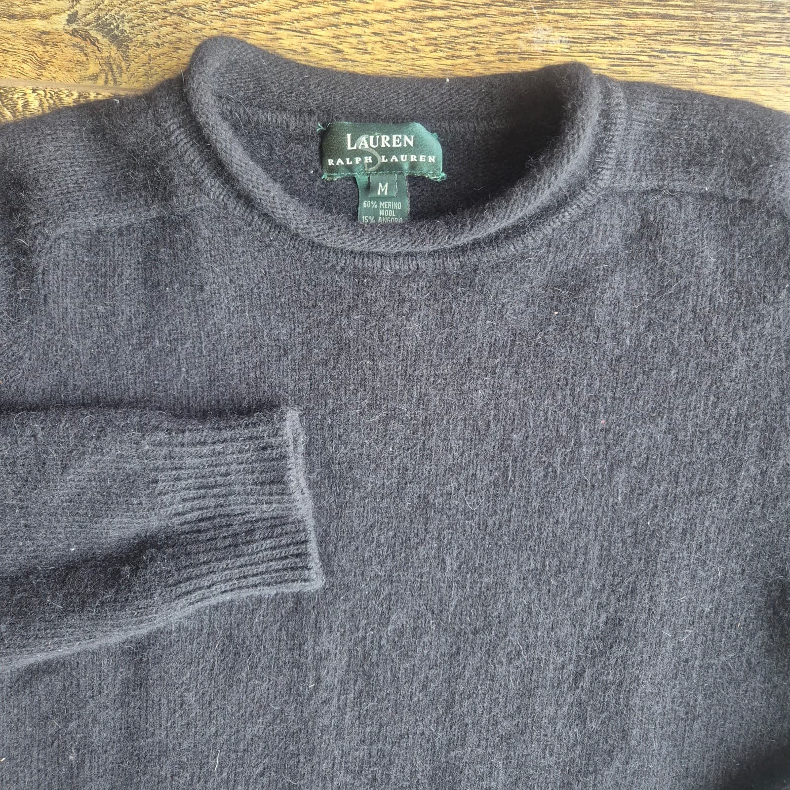 Vintage Y2K Lauren Ralph Lauren Merino Angora Cashmere Roll Neck Sweater Black M - Thumbnail 3
