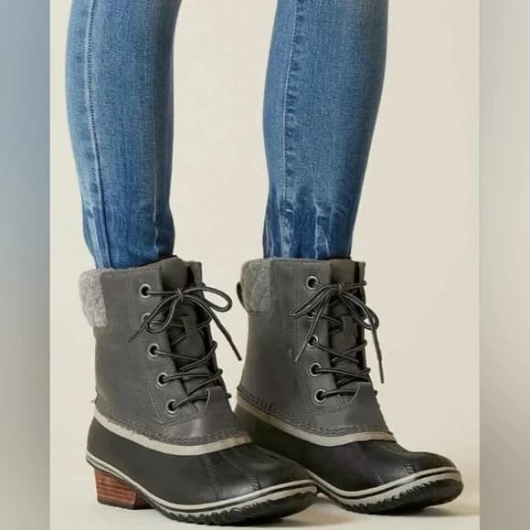 Sorel Slimpack II Lace Winter Boots Mid Calf Waterproof Leather Quarry Women US9 - Thumbnail 5