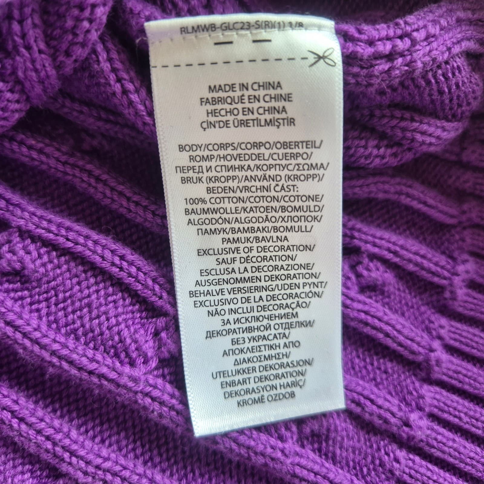 Polo Ralph Lauren Pony 100% Cotton Cable Knit V-Neck Sweater Purple Women's XXL - Thumbnail 11