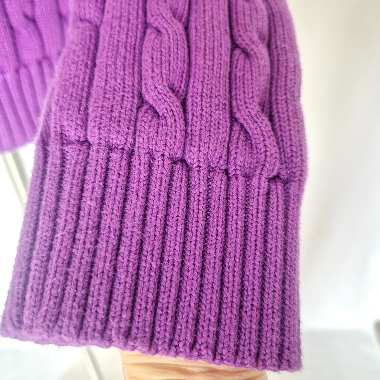 Polo Ralph Lauren Pony 100% Cotton Cable Knit V-Neck Sweater Purple Women's XXL - Thumbnail 8