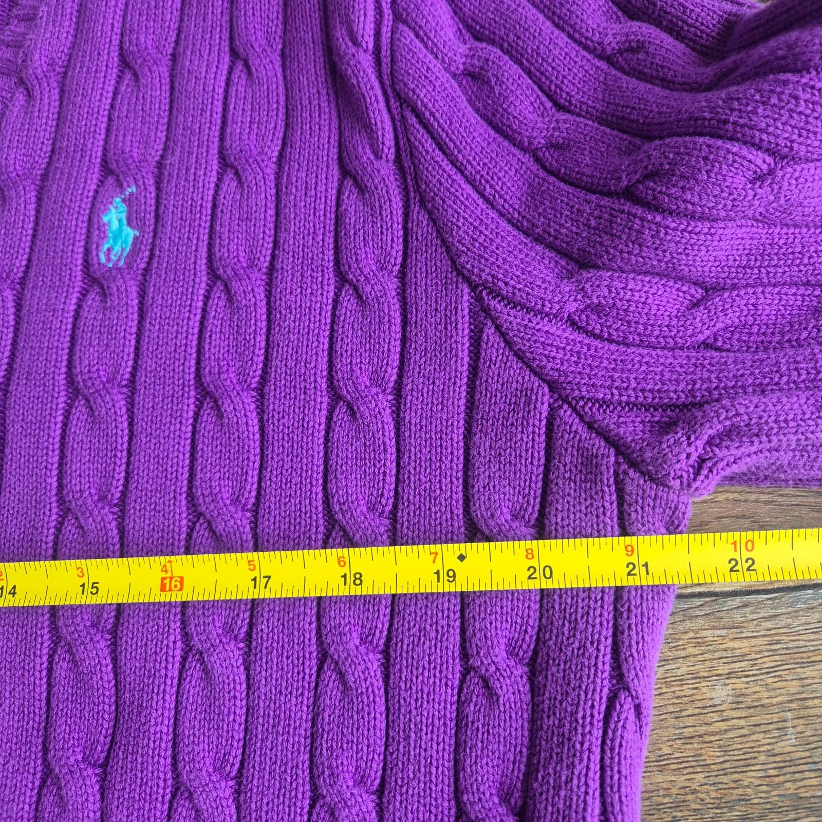 Polo Ralph Lauren Pony 100% Cotton Cable Knit V-Neck Sweater Purple Women's XXL - Thumbnail 14