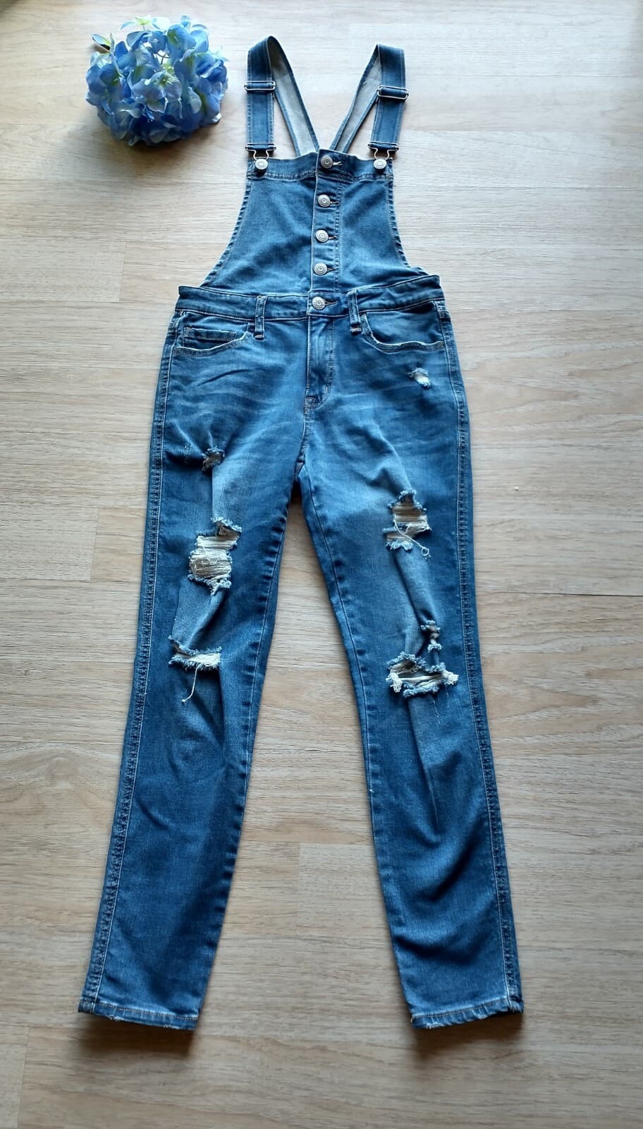 Aeropostale Aero Denim Overalls Distressed Skinny Button Down Blue Women Sz.6 - Thumbnail 2
