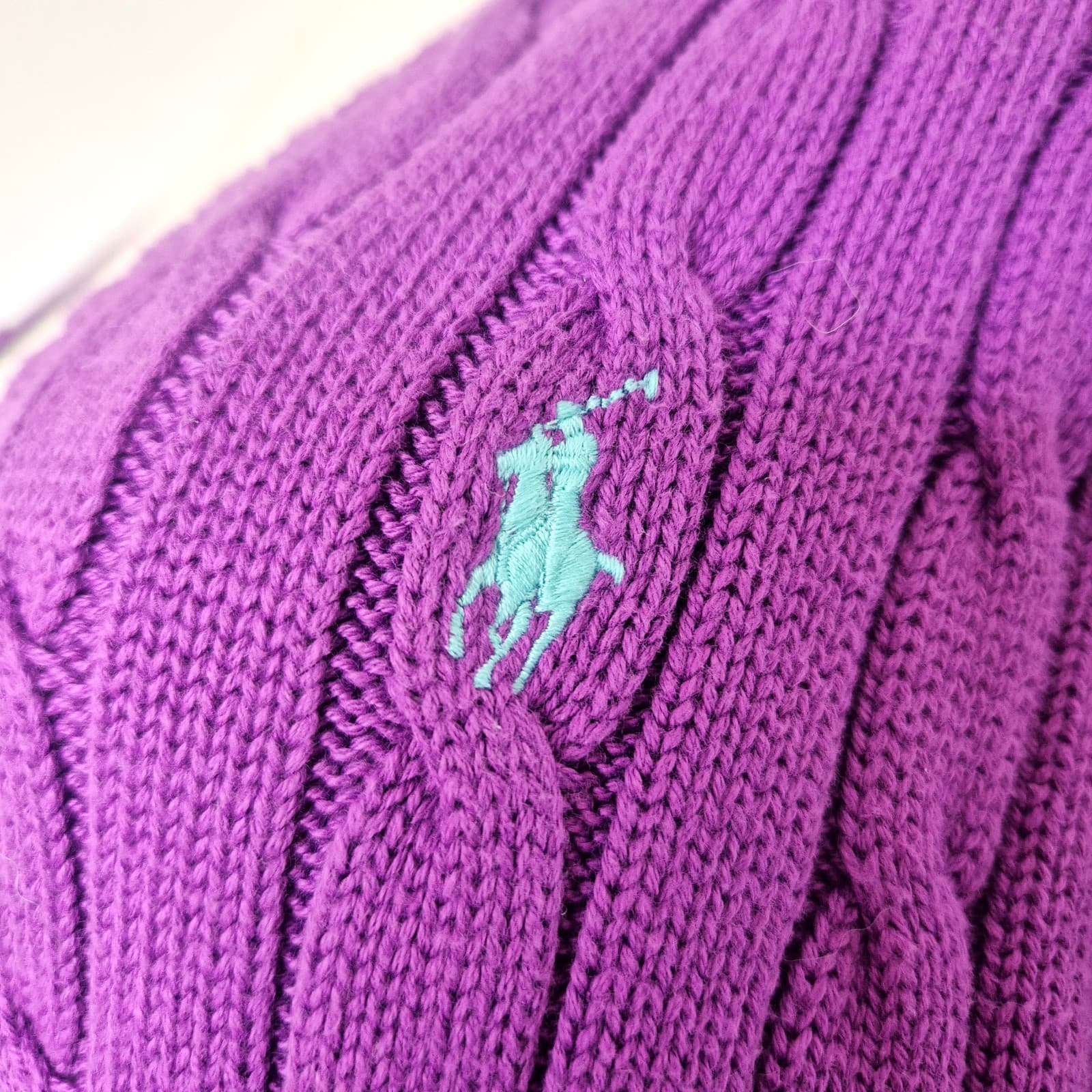 Polo Ralph Lauren Pony 100% Cotton Cable Knit V-Neck Sweater Purple Women's XXL - Thumbnail 7