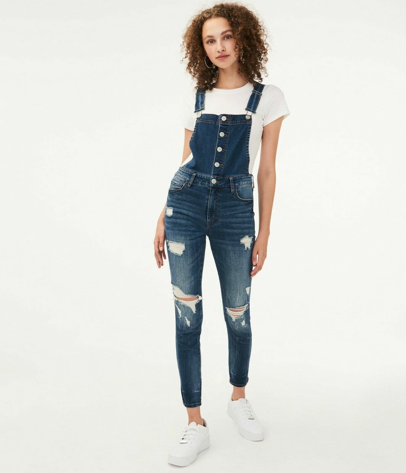 Aeropostale Aero Denim Overalls Distressed Skinny Button Down Blue Women Sz.6 - Thumbnail 4