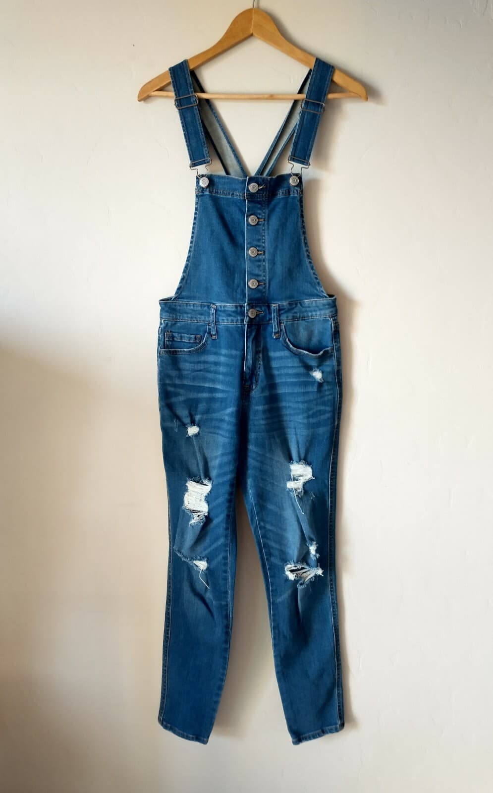 Aeropostale Aero Denim Overalls Distressed Skinny Button Down Blue Women Sz.6 - Thumbnail 5