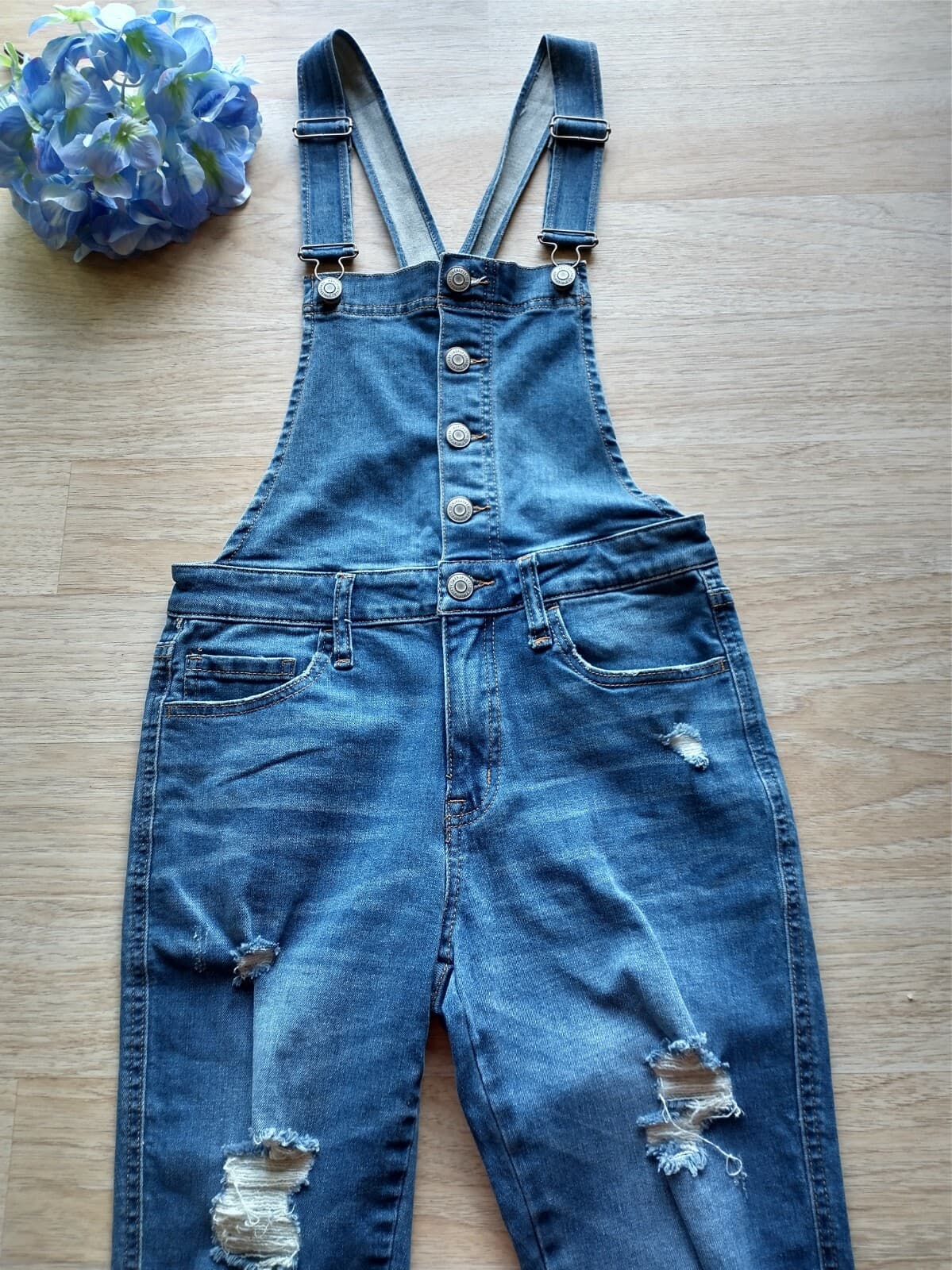 Aeropostale Aero Denim Overalls Distressed Skinny Button Down Blue Women Sz.6 - Thumbnail 7