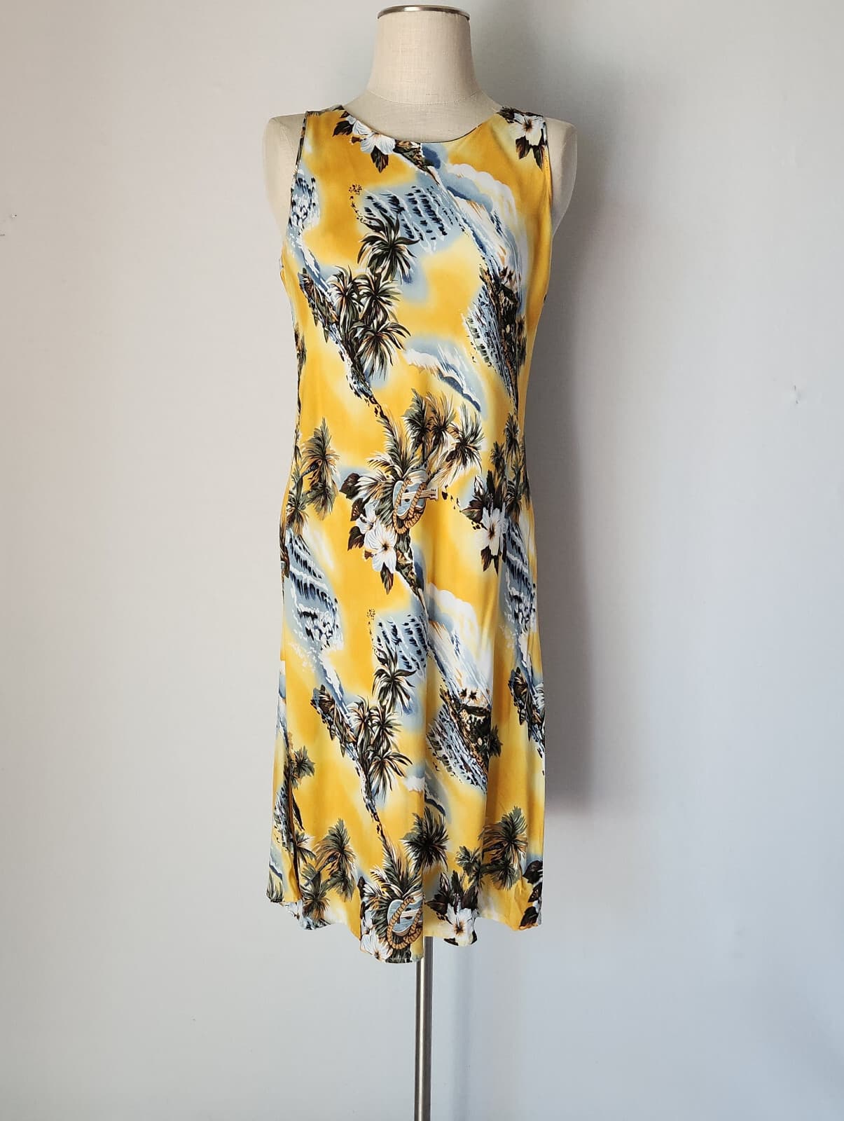 Vintage Hilo Hattie Hawaii Beach Palm-Tree Shift Dress Sleeveless Yellow Sz.M - Thumbnail 2