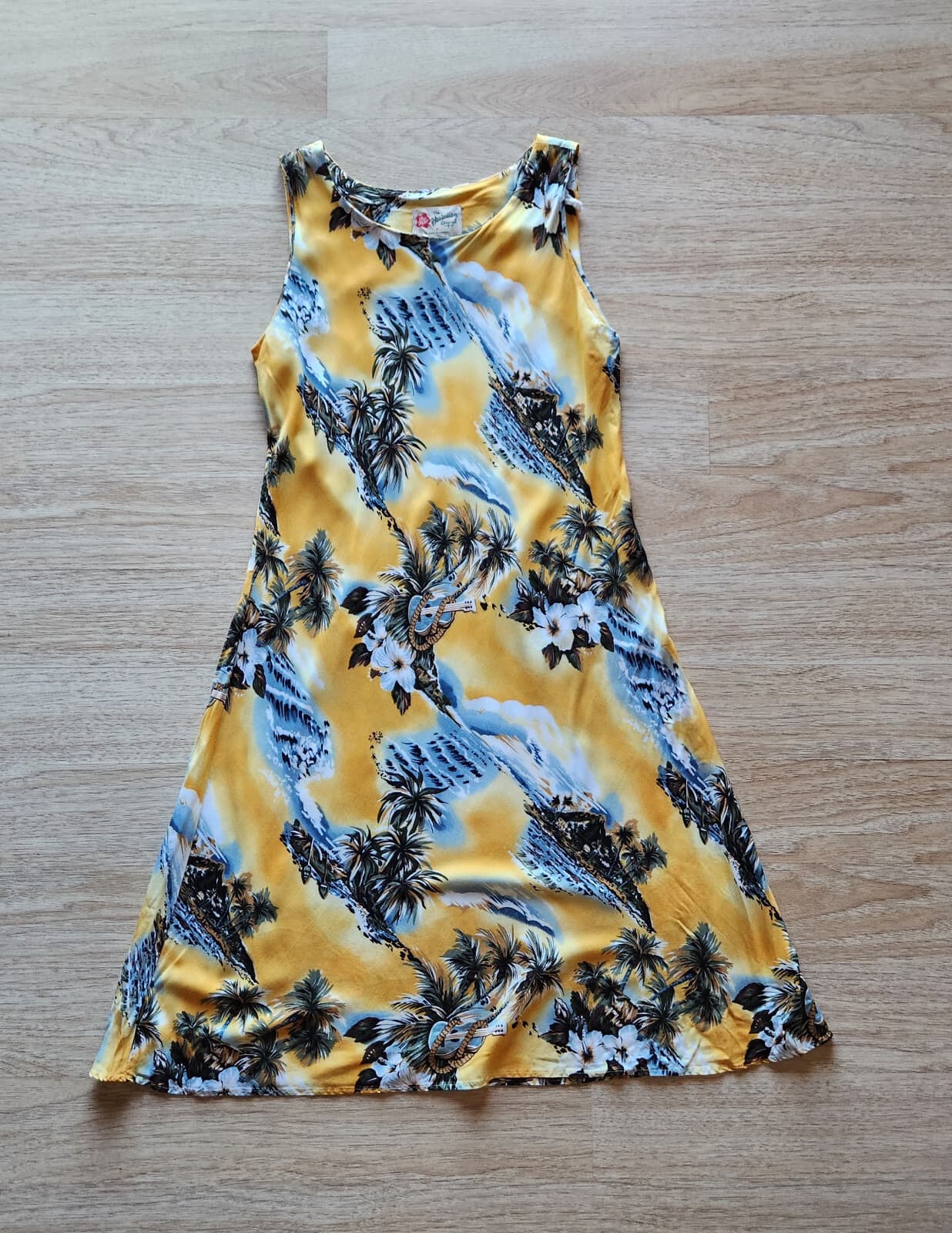 Vintage Hilo Hattie Hawaii Beach Palm-Tree Shift Dress Sleeveless Yellow Sz.M - Thumbnail 4