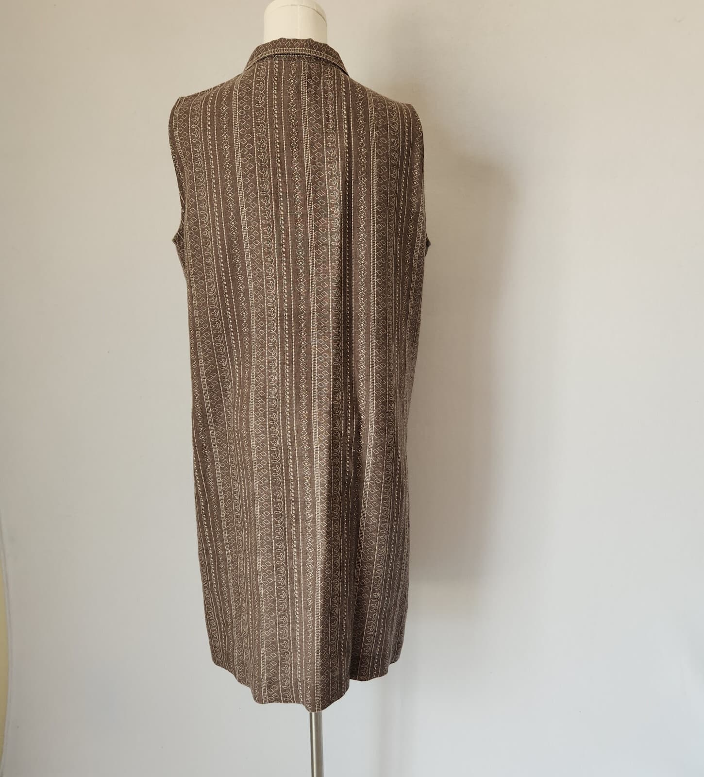 Garnet Hill Linen Shirt Dress Button-Down Sleeveless Geo-Printed Brown Womens 12 - Thumbnail 5