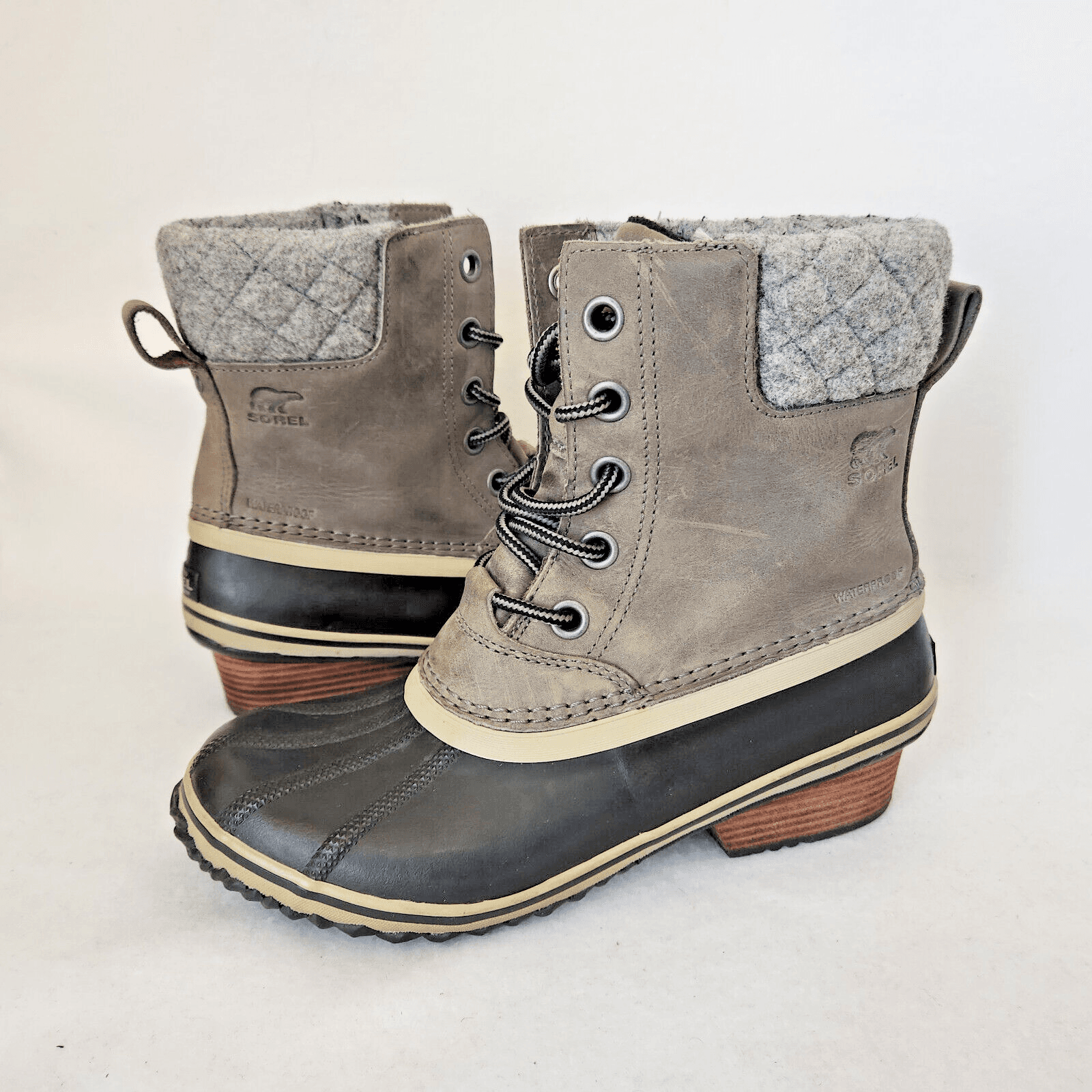 Sorel Slimpack II Lace Winter Boots Mid Calf Waterproof Leather Quarry Women US9 - Thumbnail 3