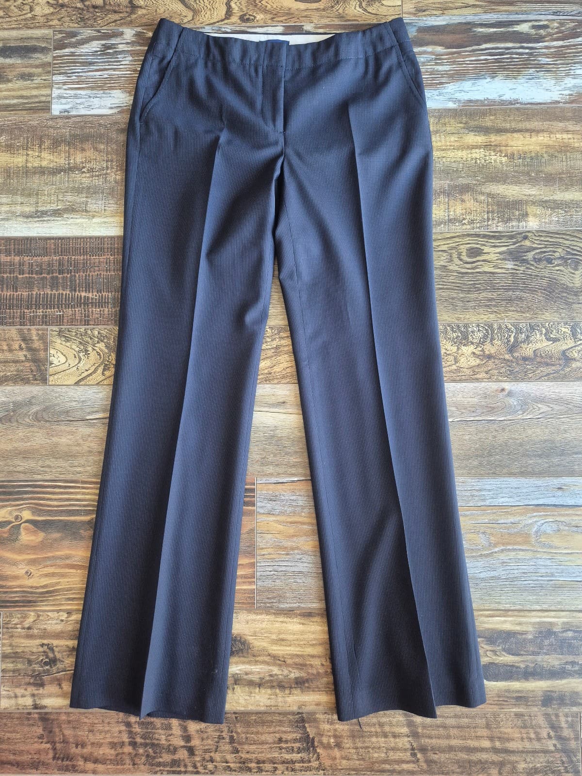 J.Crew Wool Blend Pin-Stripe Straight Leg Dress Pants Pocket Dark Blue Women's 4 - Thumbnail 2