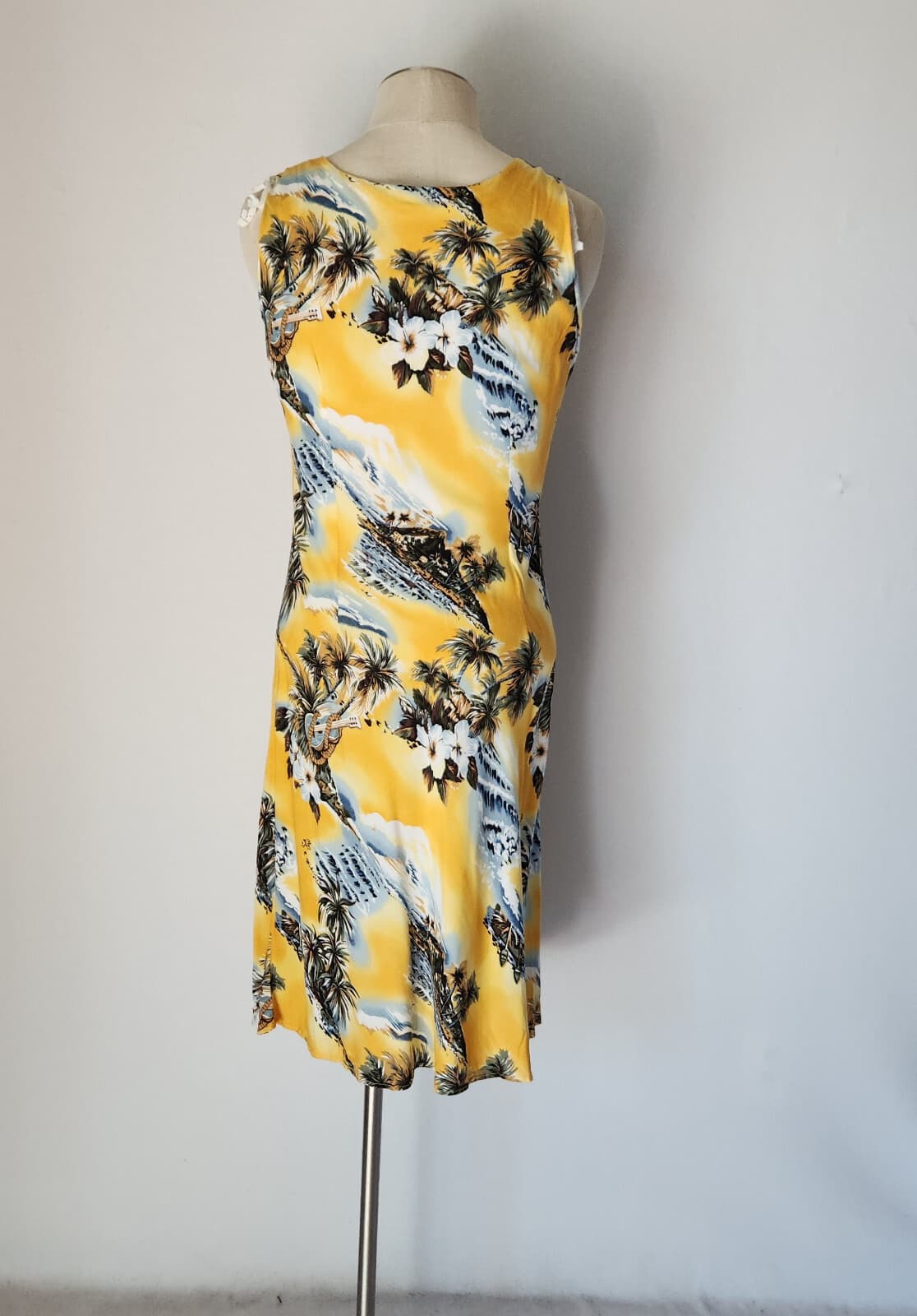 Vintage Hilo Hattie Hawaii Beach Palm-Tree Shift Dress Sleeveless Yellow Sz.M - Thumbnail 3
