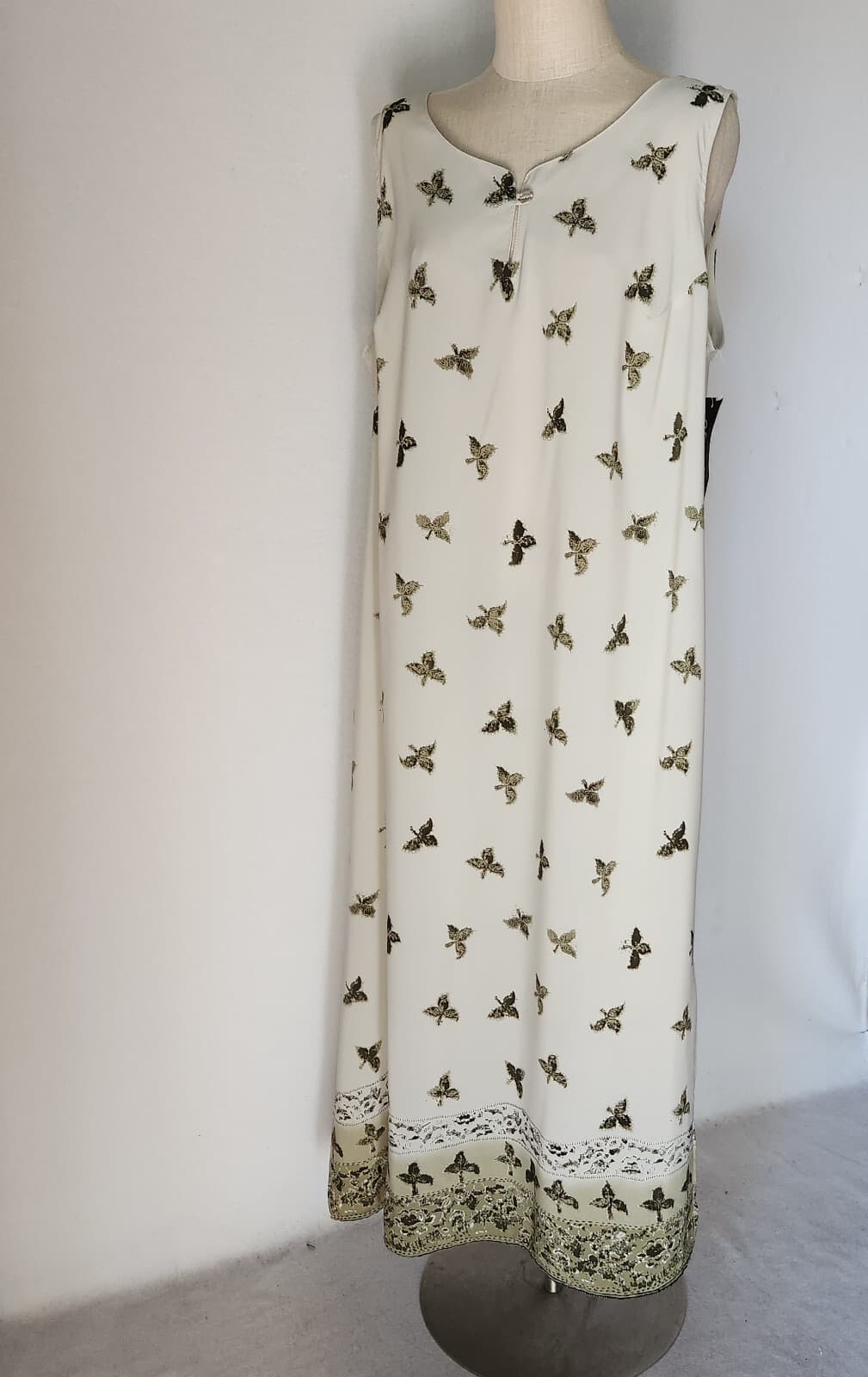 NWT Spago Leaf Printed Maxi Dress Tie-Waist Sleeveless Green Chiffon Sz.24 - Thumbnail 3