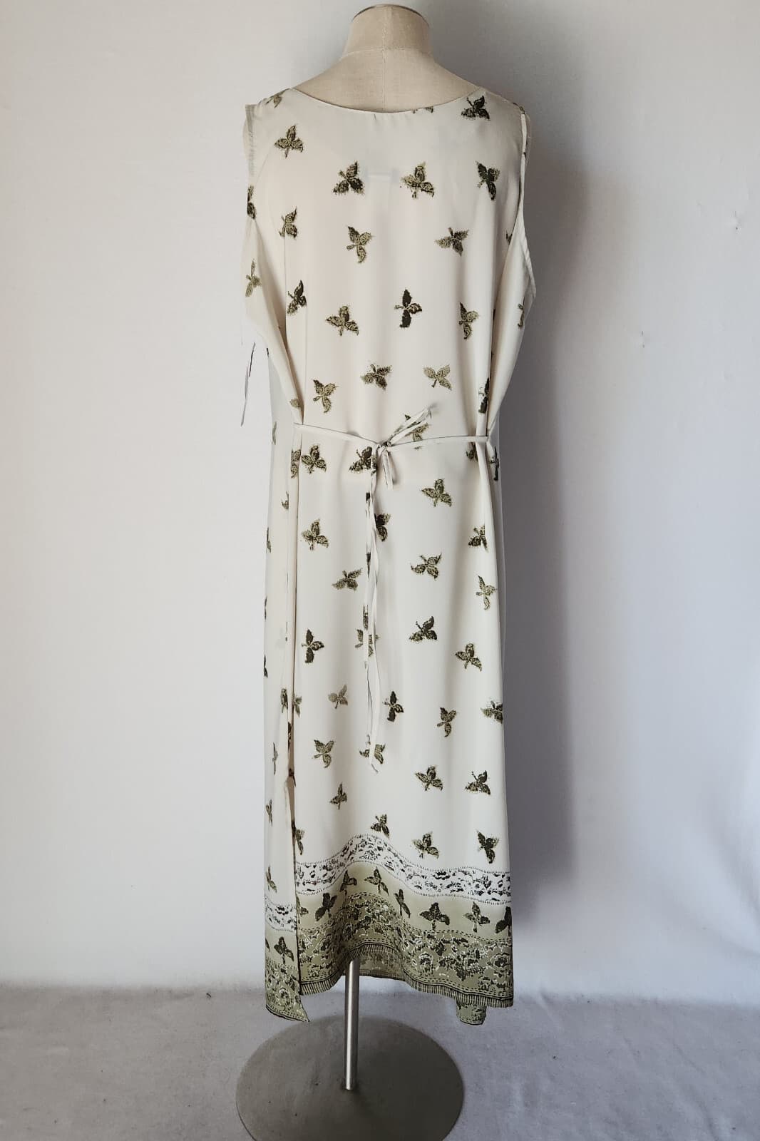 NWT Spago Leaf Printed Maxi Dress Tie-Waist Sleeveless Green Chiffon Sz.24 - Thumbnail 5