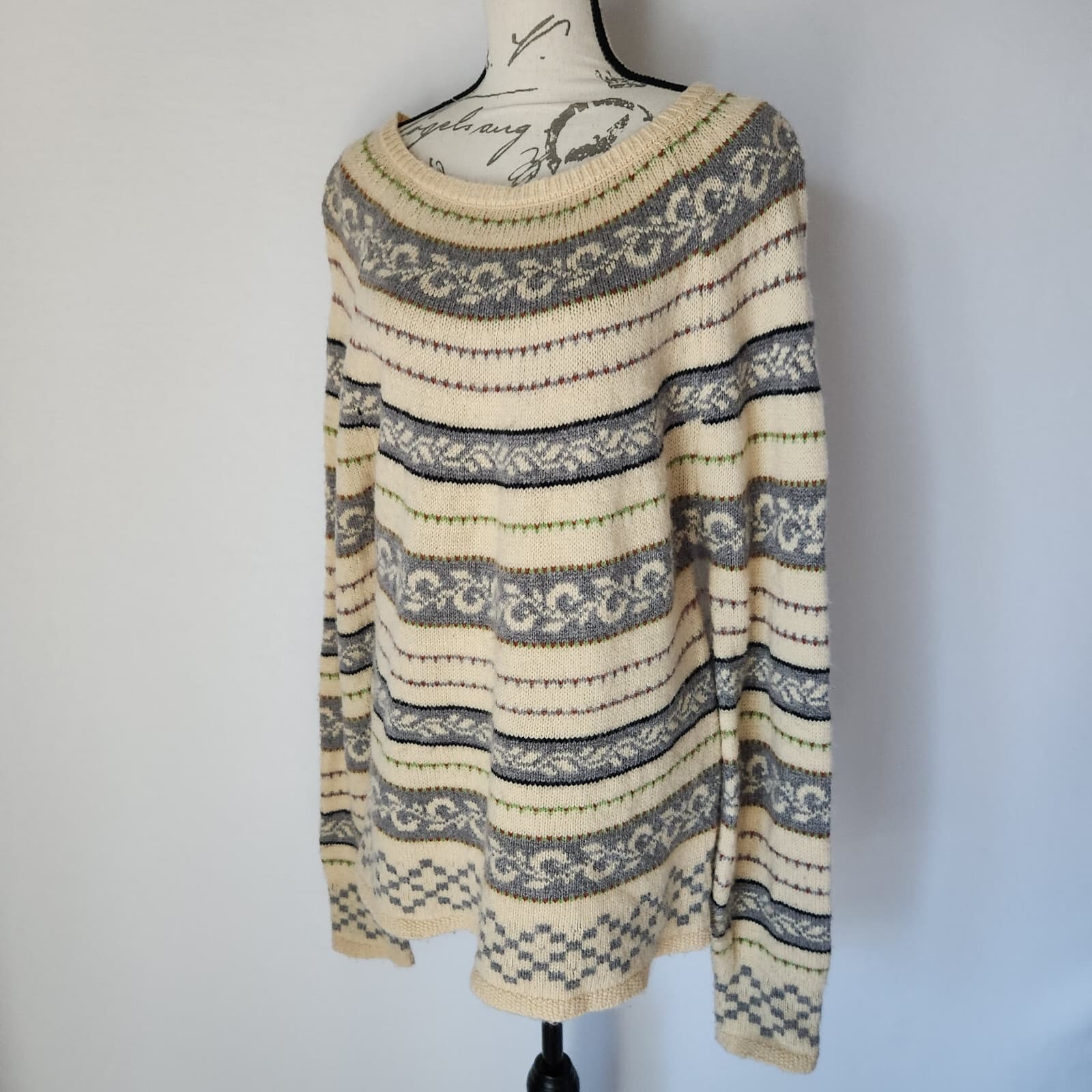 Sweet Baby Jamie by Jamie Mizrahi Nordic Novelty Stripe Sweater Beige Women's XL - Thumbnail 4