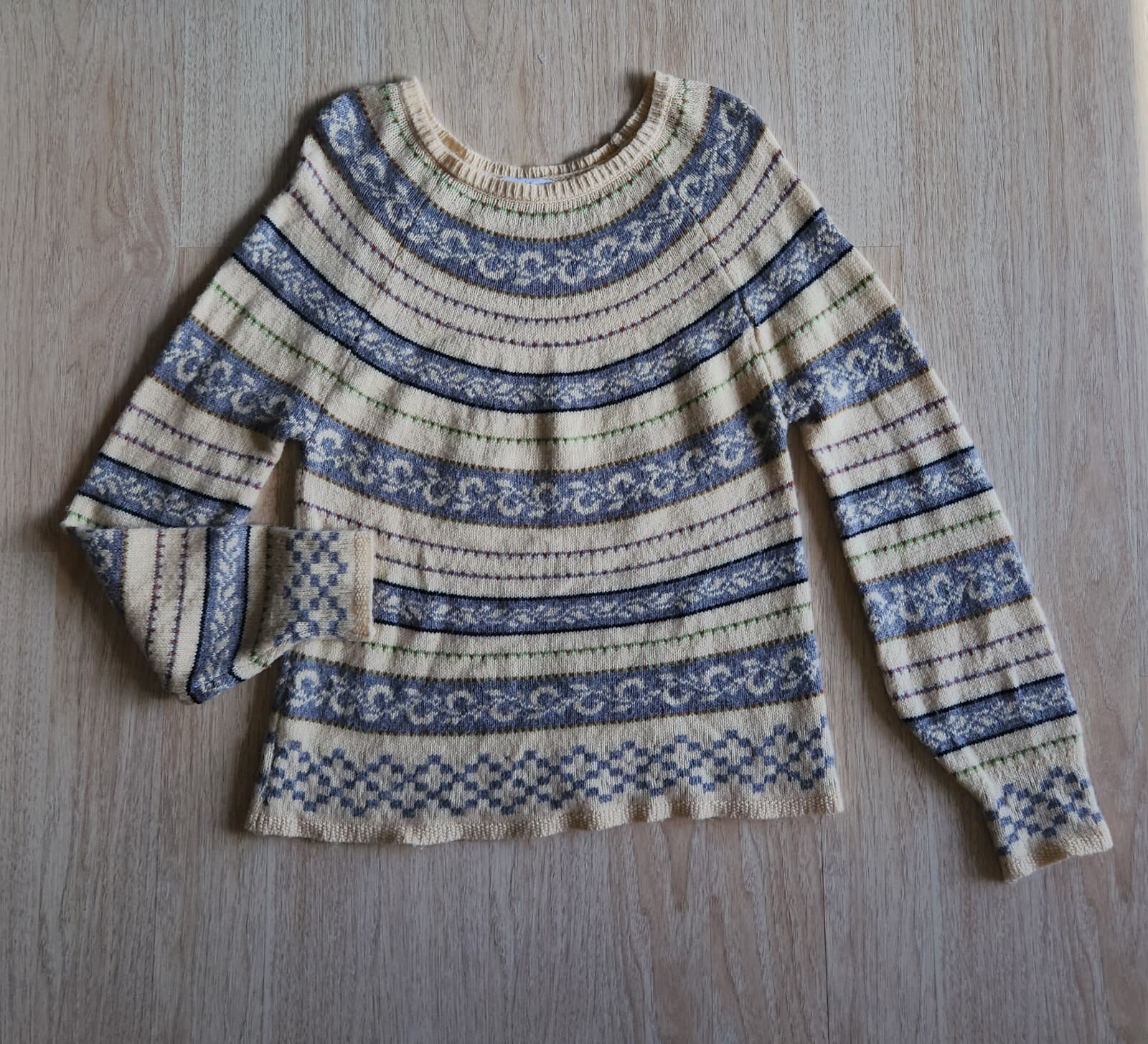 Sweet Baby Jamie by Jamie Mizrahi Nordic Novelty Stripe Sweater Beige Women's XL - Thumbnail 7