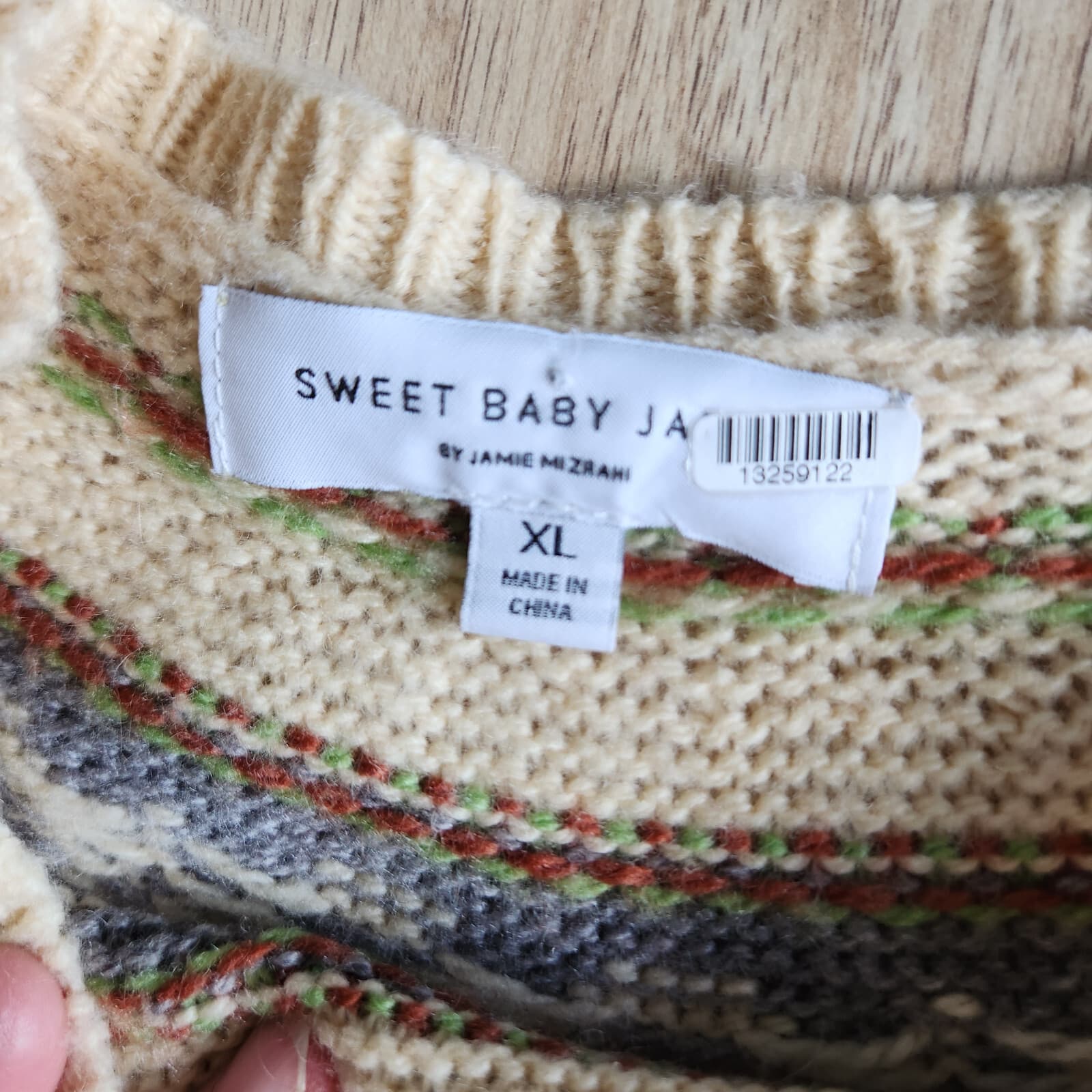 Sweet Baby Jamie by Jamie Mizrahi Nordic Novelty Stripe Sweater Beige Women's XL - Thumbnail 9