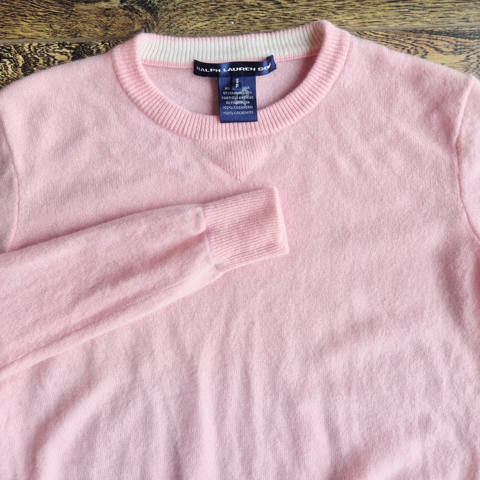Vintage Ralph Lauren Golf 100% Cashmere Crew Neck Sweater Cuff Hem Pink Womens S - Thumbnail 2