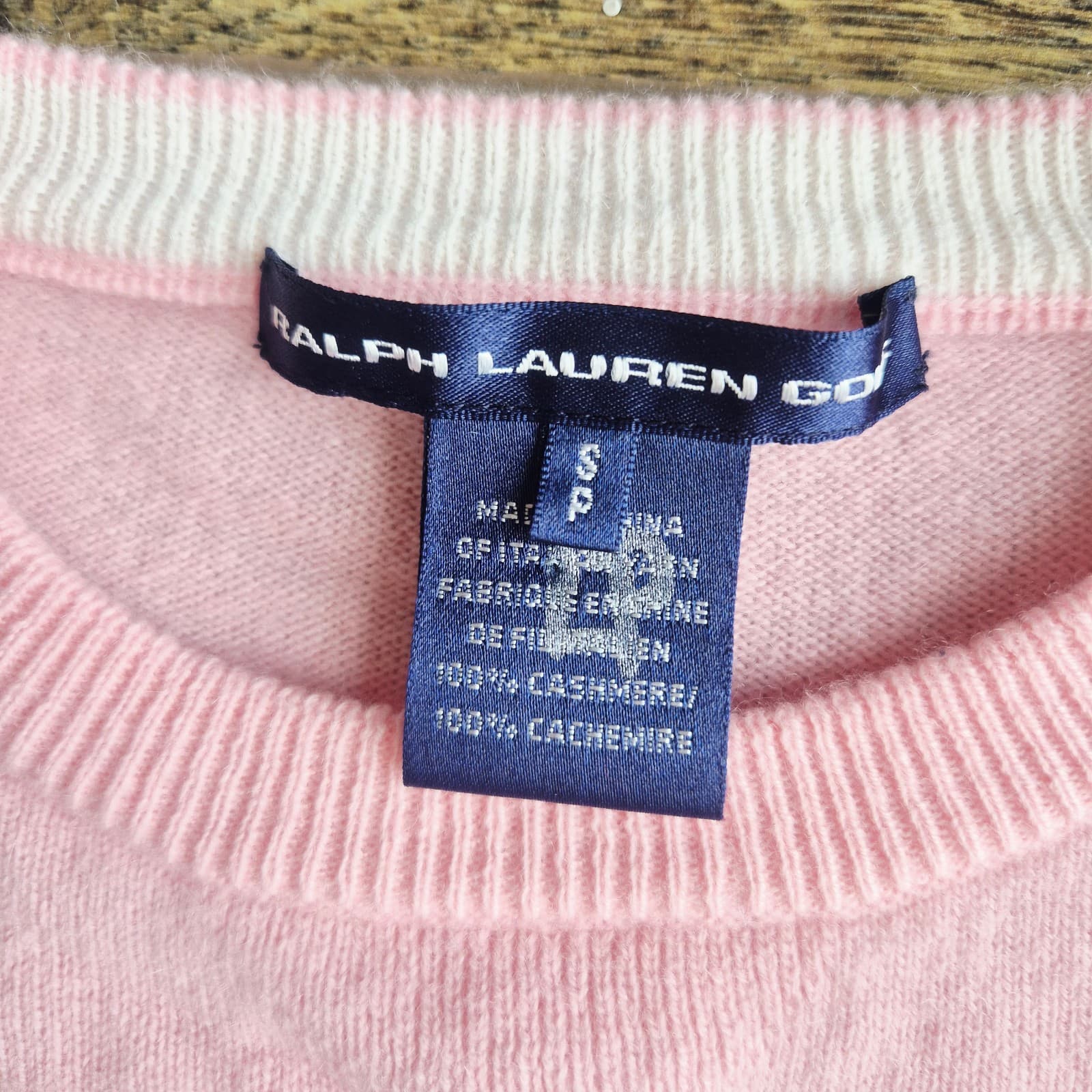 Vintage Ralph Lauren Golf 100% Cashmere Crew Neck Sweater Cuff Hem Pink Womens S - Thumbnail 6