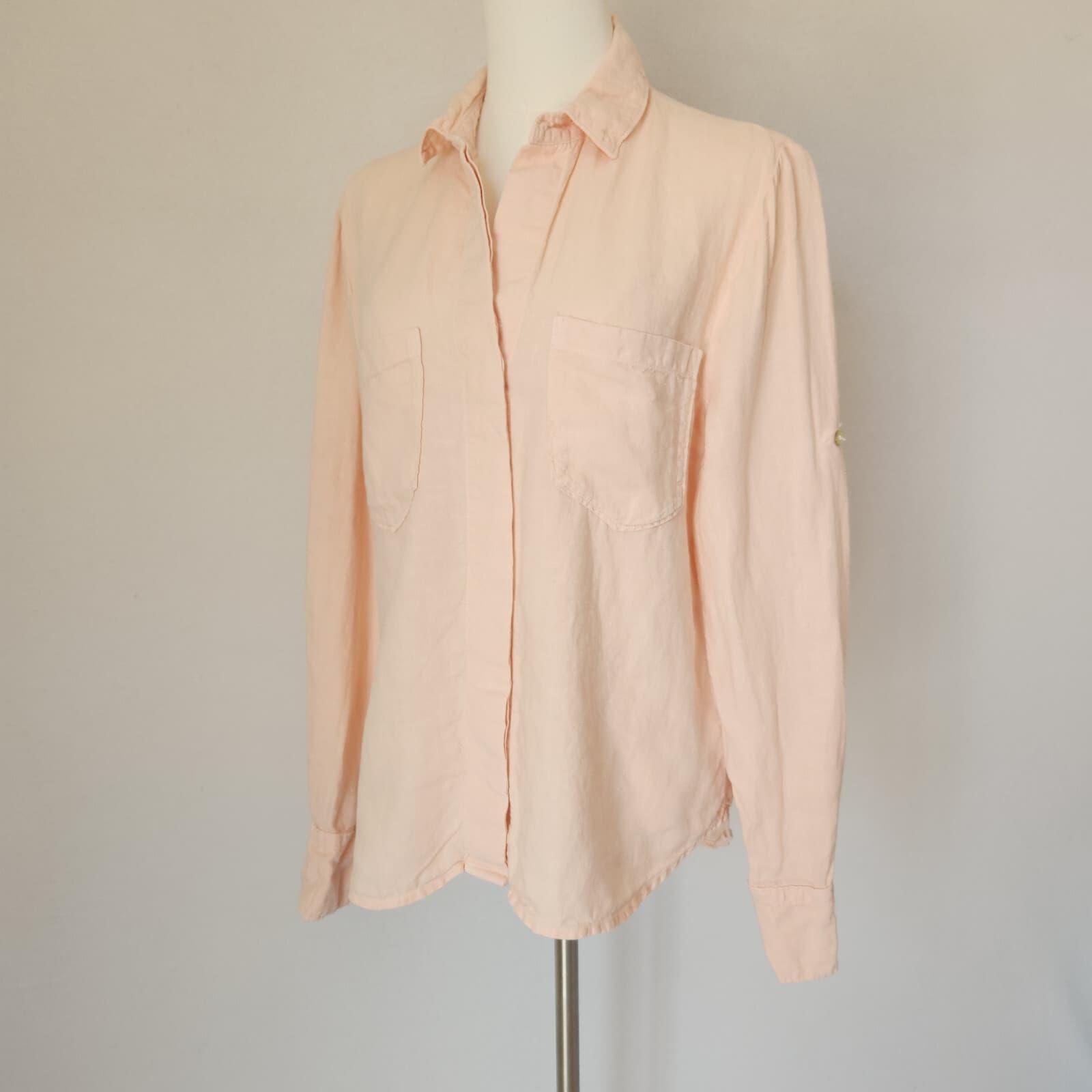 Cloth & Stone 100% Linen Button-Up Shirt Split Back Long Sleeve Orange Pink Sz.S