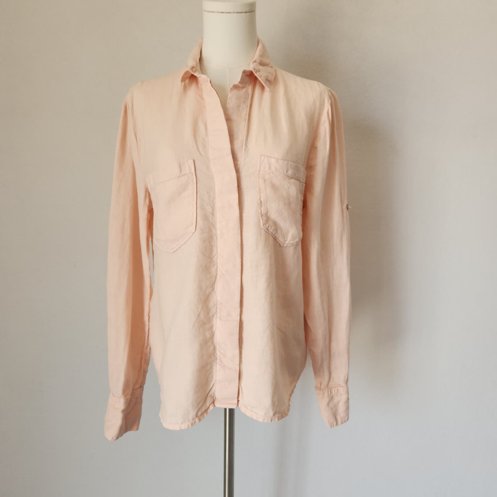 Cloth & Stone 100% Linen Button-Up Shirt Split Back Long Sleeve Orange Pink Sz.S - Thumbnail 3