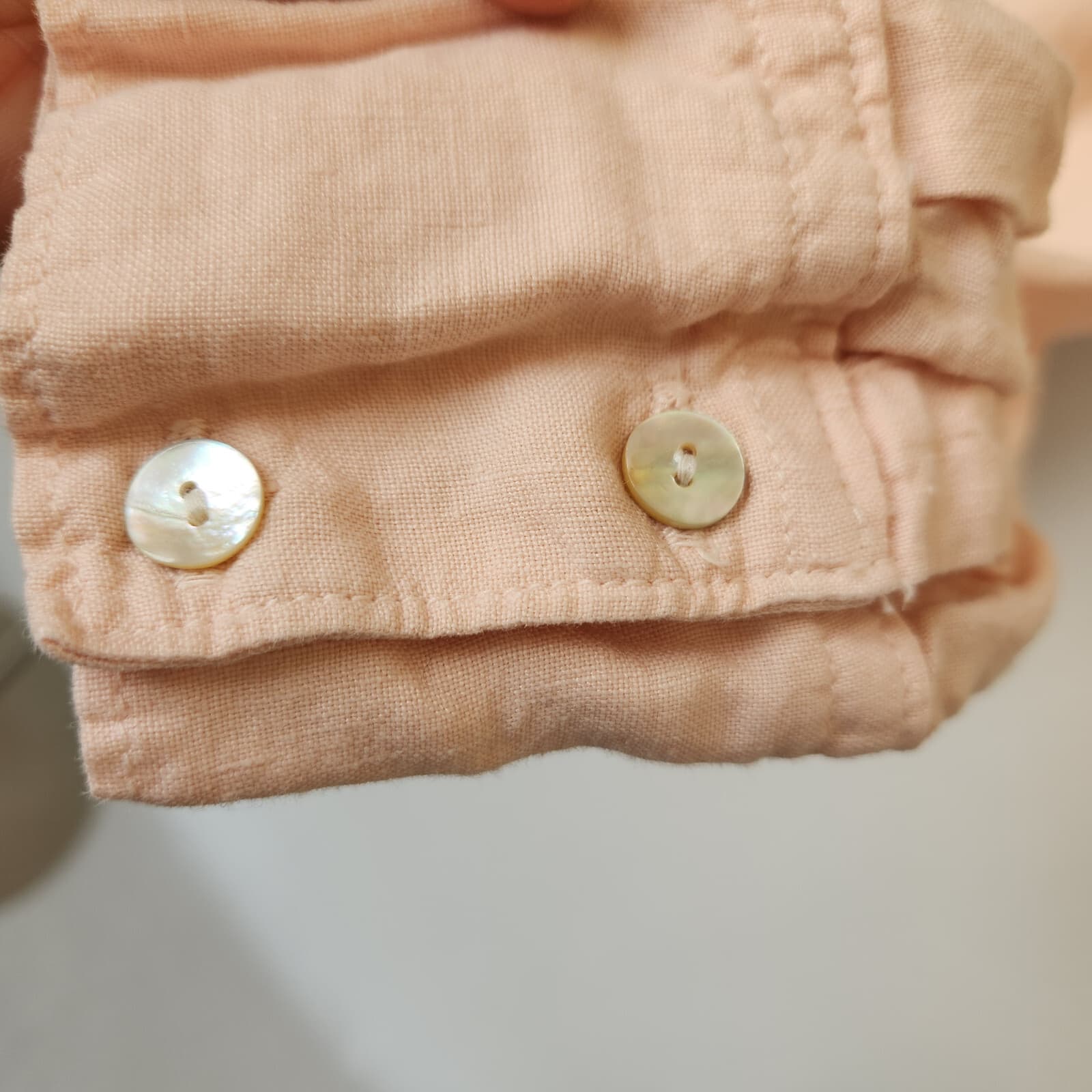 Cloth & Stone 100% Linen Button-Up Shirt Split Back Long Sleeve Orange Pink Sz.S - Thumbnail 6