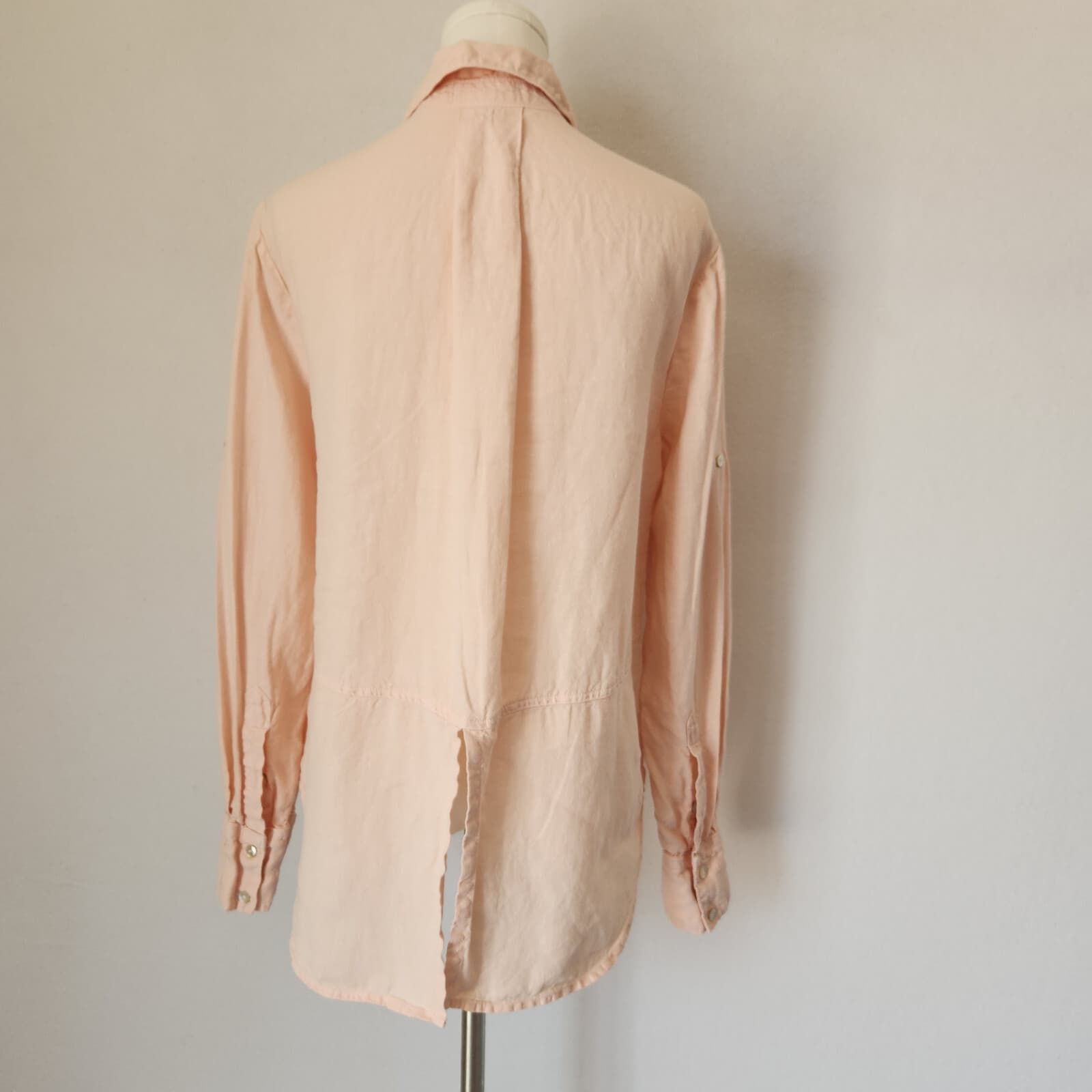 Cloth & Stone 100% Linen Button-Up Shirt Split Back Long Sleeve Orange Pink Sz.S - Thumbnail 7