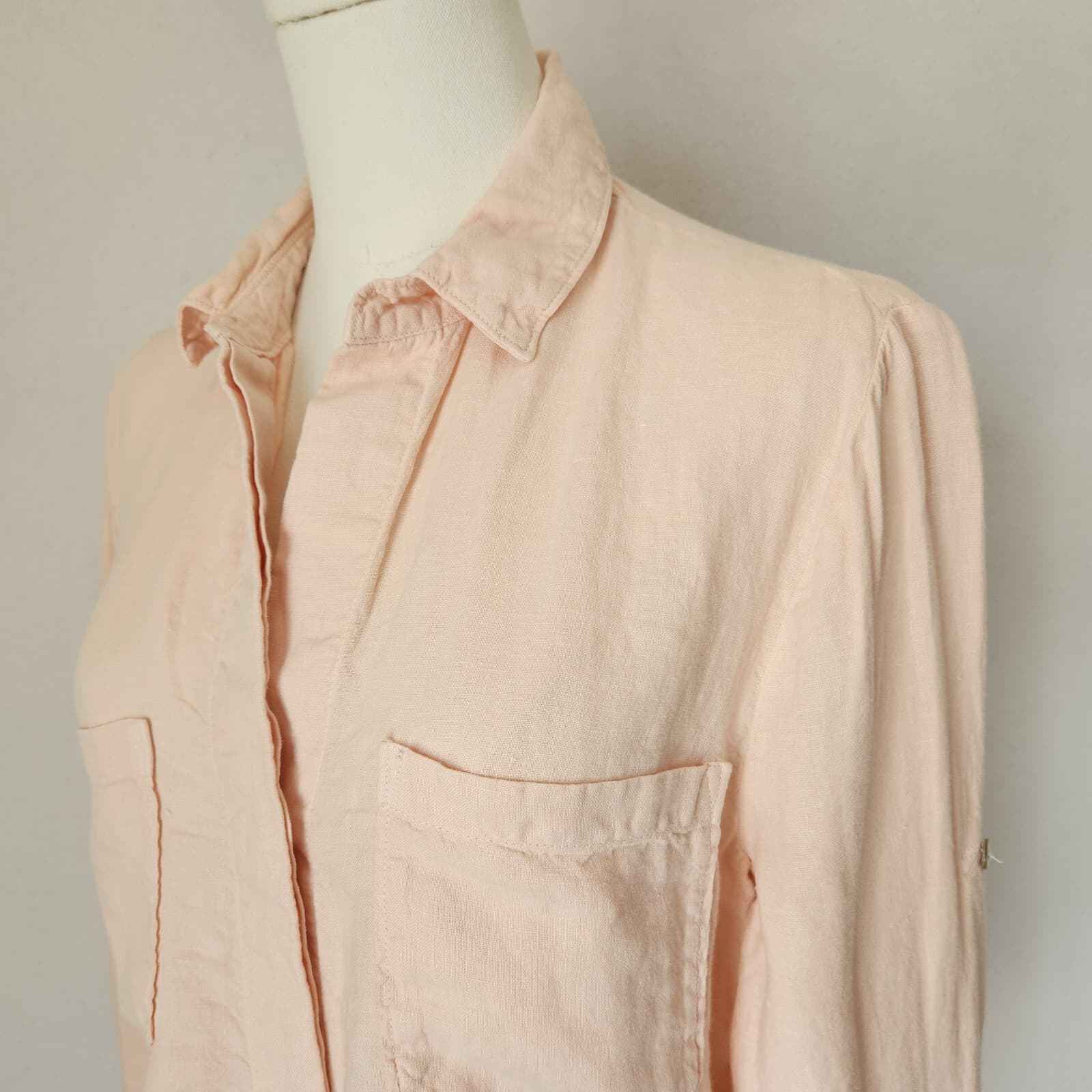 Cloth & Stone 100% Linen Button-Up Shirt Split Back Long Sleeve Orange Pink Sz.S - Thumbnail 4