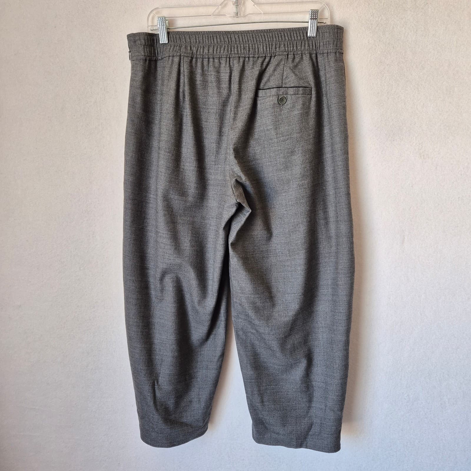 EILEEN FISHER Wool Blend Barrel Wide-Leg Cropped Pants Elastic Pocket Grey Sz.M - Thumbnail 3