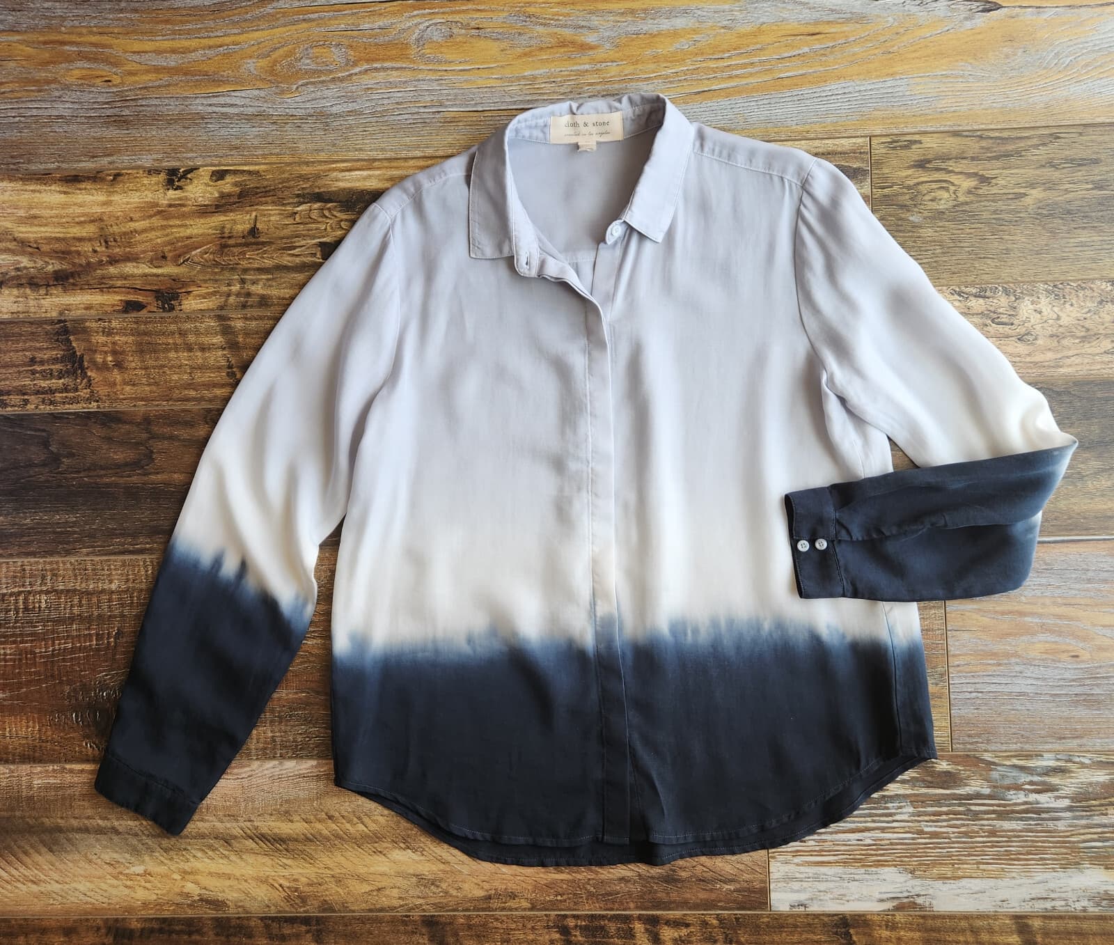 Cloth & Stone Ombre Dip-Dyed Button-Down Shirt Long Sleeve Tencel Grey Blue Sz.M - Thumbnail 5