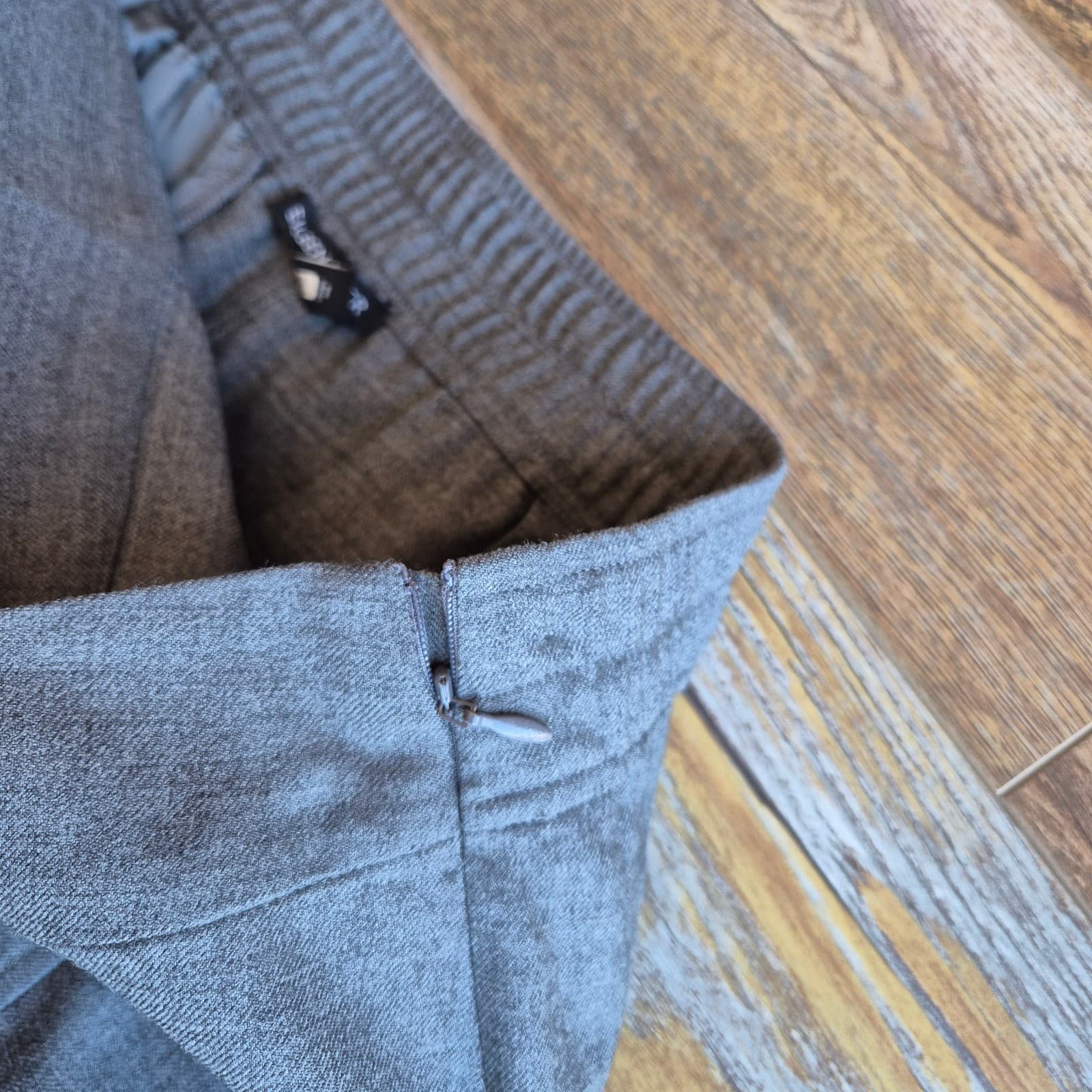 EILEEN FISHER Wool Blend Barrel Wide-Leg Cropped Pants Elastic Pocket Grey Sz.M - Thumbnail 4