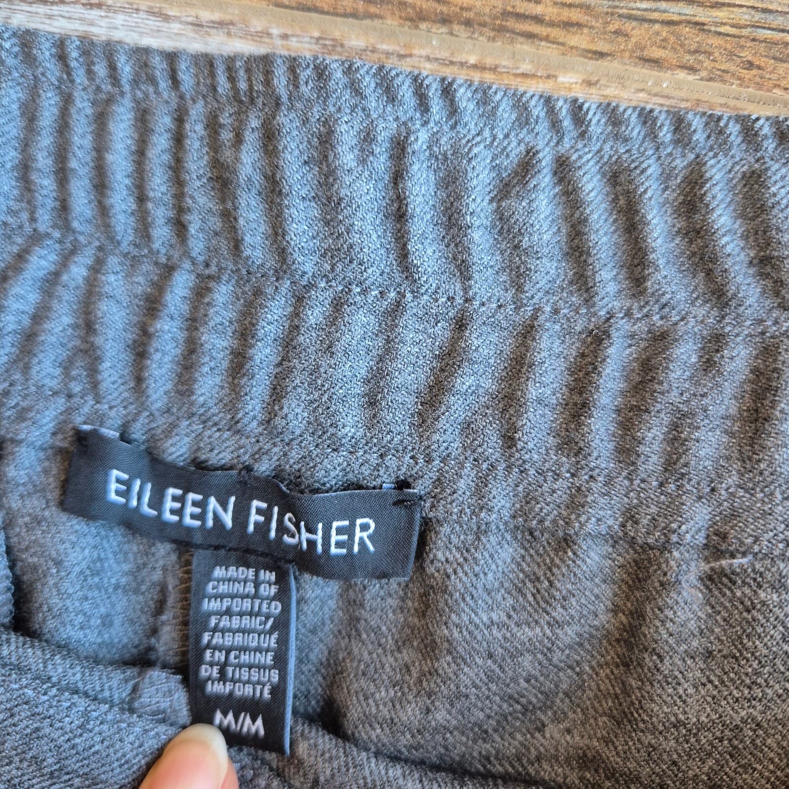 EILEEN FISHER Wool Blend Barrel Wide-Leg Cropped Pants Elastic Pocket Grey Sz.M - Thumbnail 5