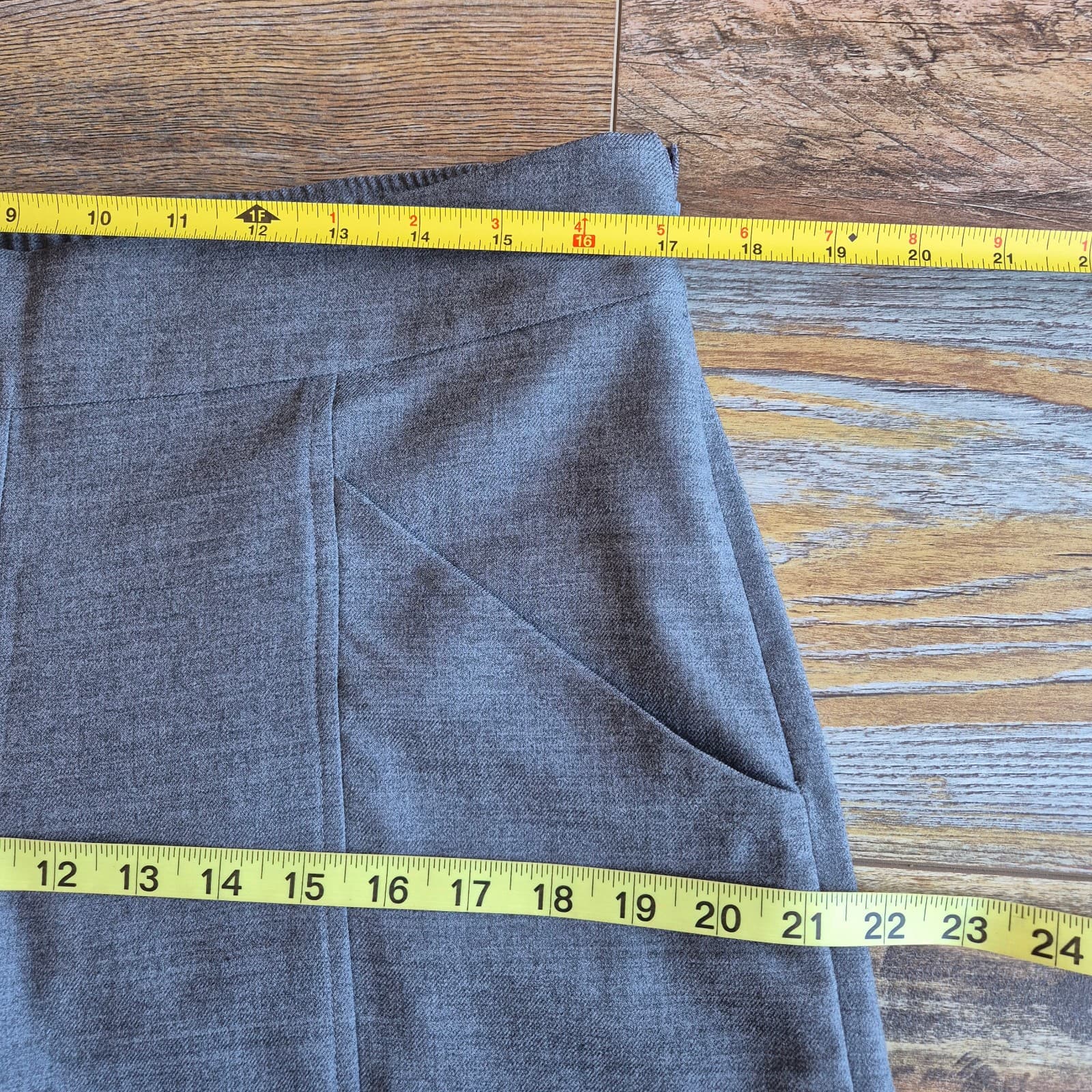 EILEEN FISHER Wool Blend Barrel Wide-Leg Cropped Pants Elastic Pocket Grey Sz.M - Thumbnail 8
