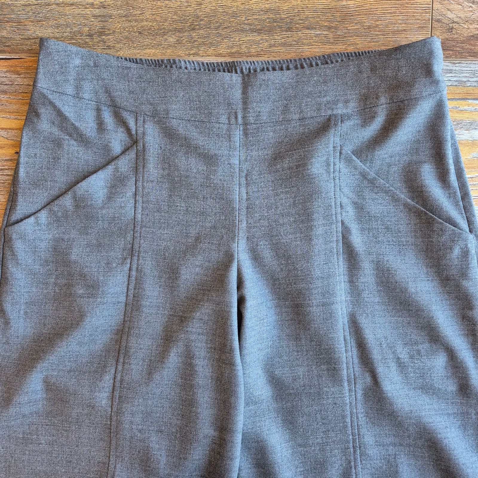 EILEEN FISHER Wool Blend Barrel Wide-Leg Cropped Pants Elastic Pocket Grey Sz.M - Thumbnail 6