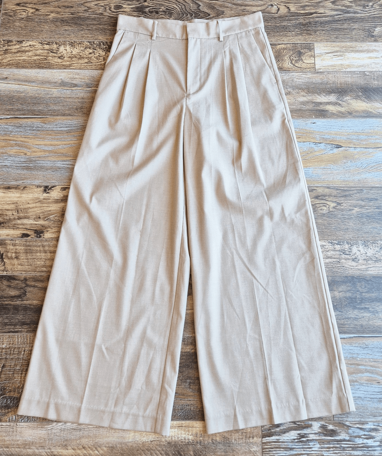 NWoT Madewell The Harlow Superwide-Leg Front Pleat Trouser Pocket Zip Beige Sz.4