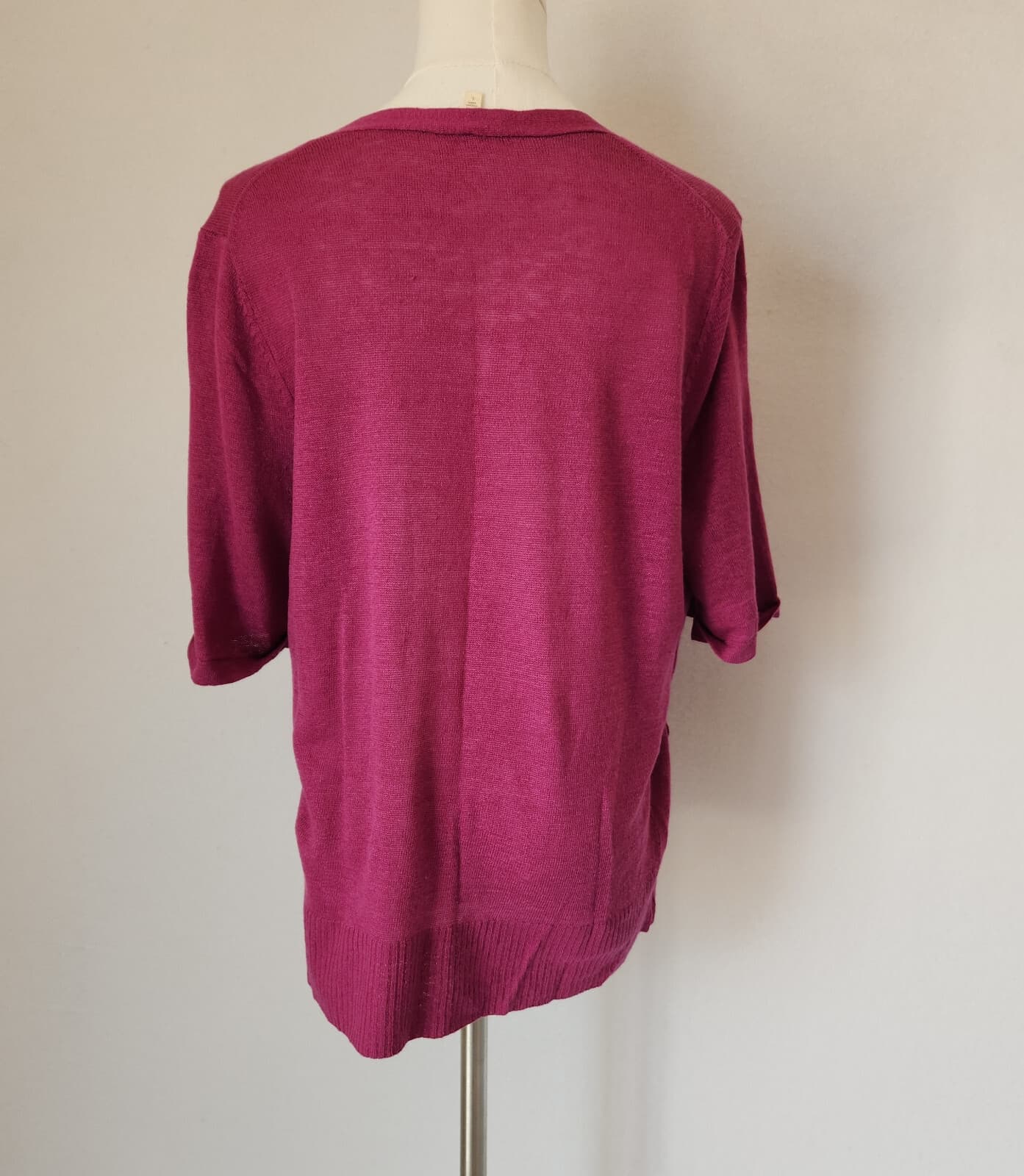 EILEEN FISHER Italian Linen Silk Knit Button-Front Top Short Sleeve Purple Sz.L - Thumbnail 6