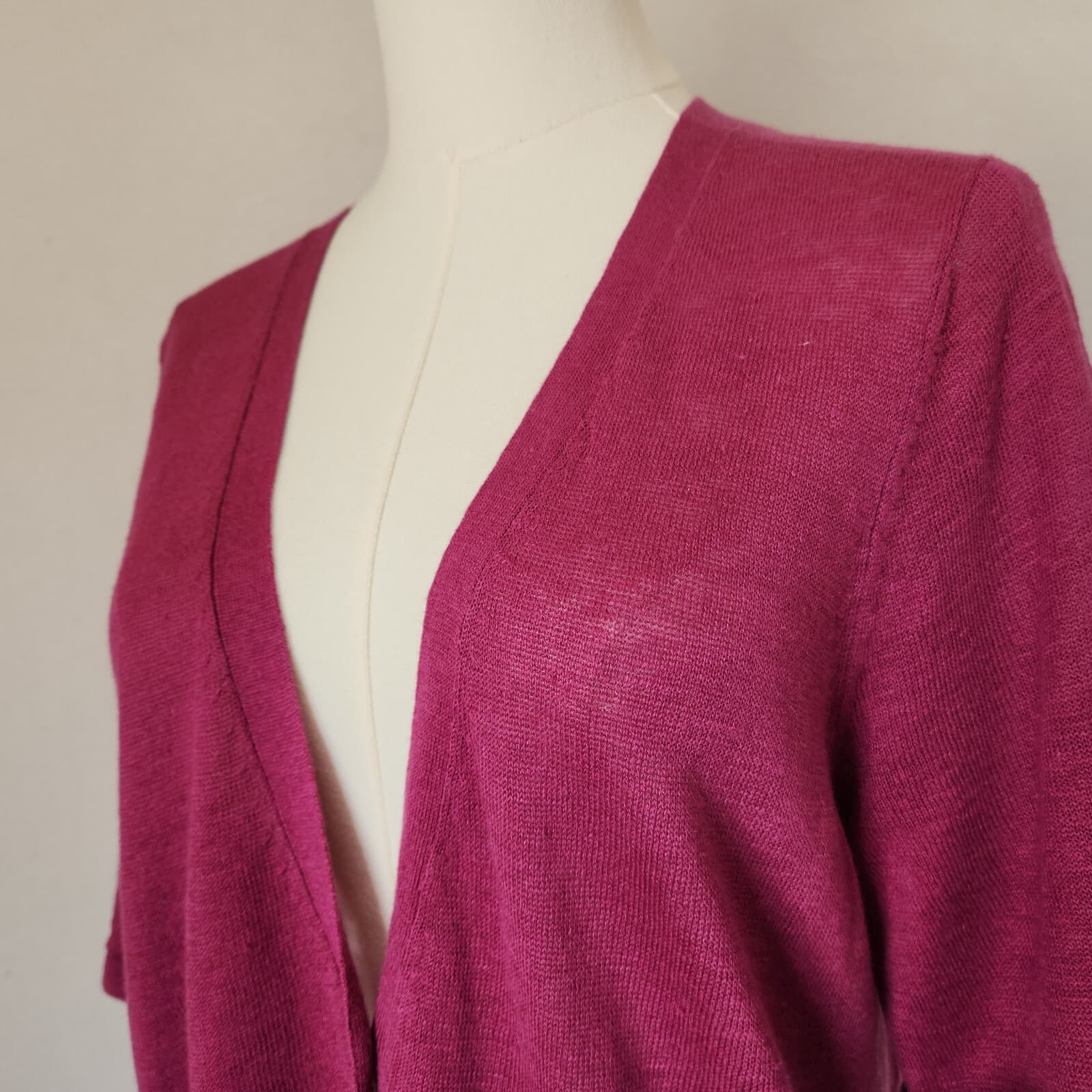 EILEEN FISHER Italian Linen Silk Knit Button-Front Top Short Sleeve Purple Sz.L - Thumbnail 3